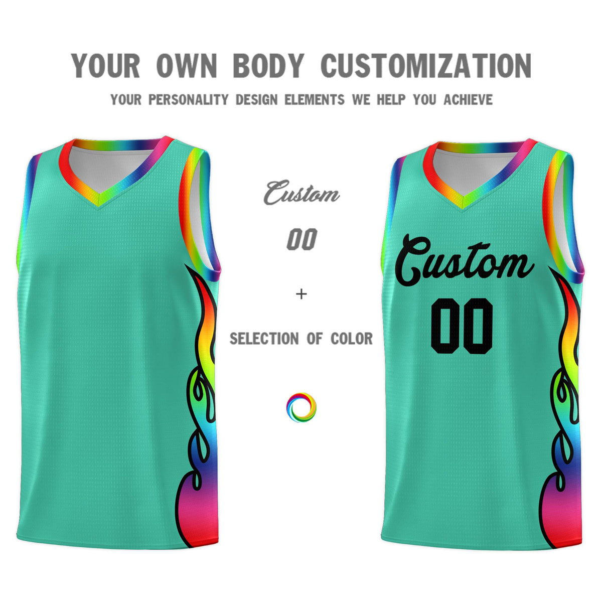 Custom Bright Green Side Flame Pattern Fashion Sports Uniform Basketball Jersey