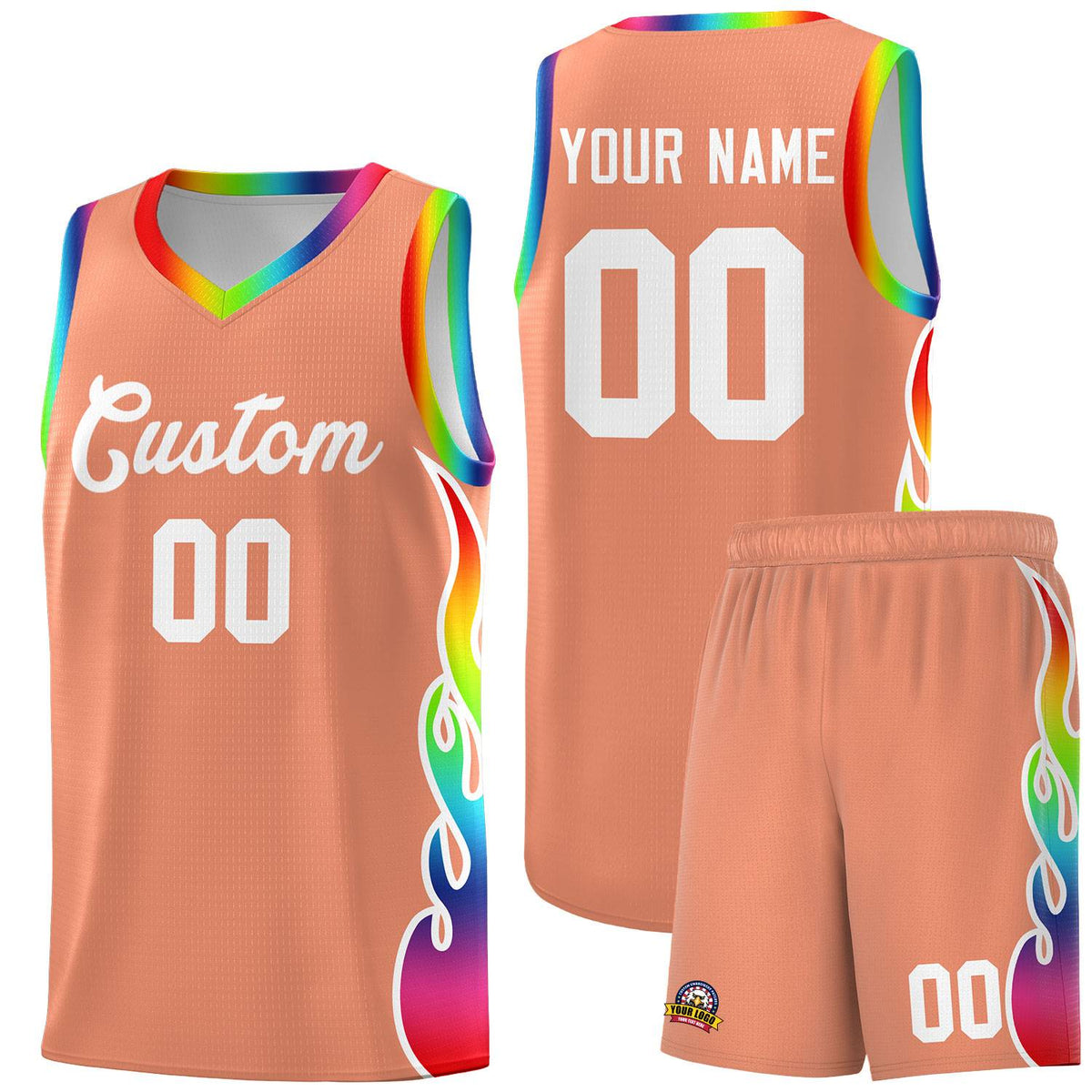 Custom Light Orange Side Flame Pattern Fashion Sports Uniform Basketball Jersey