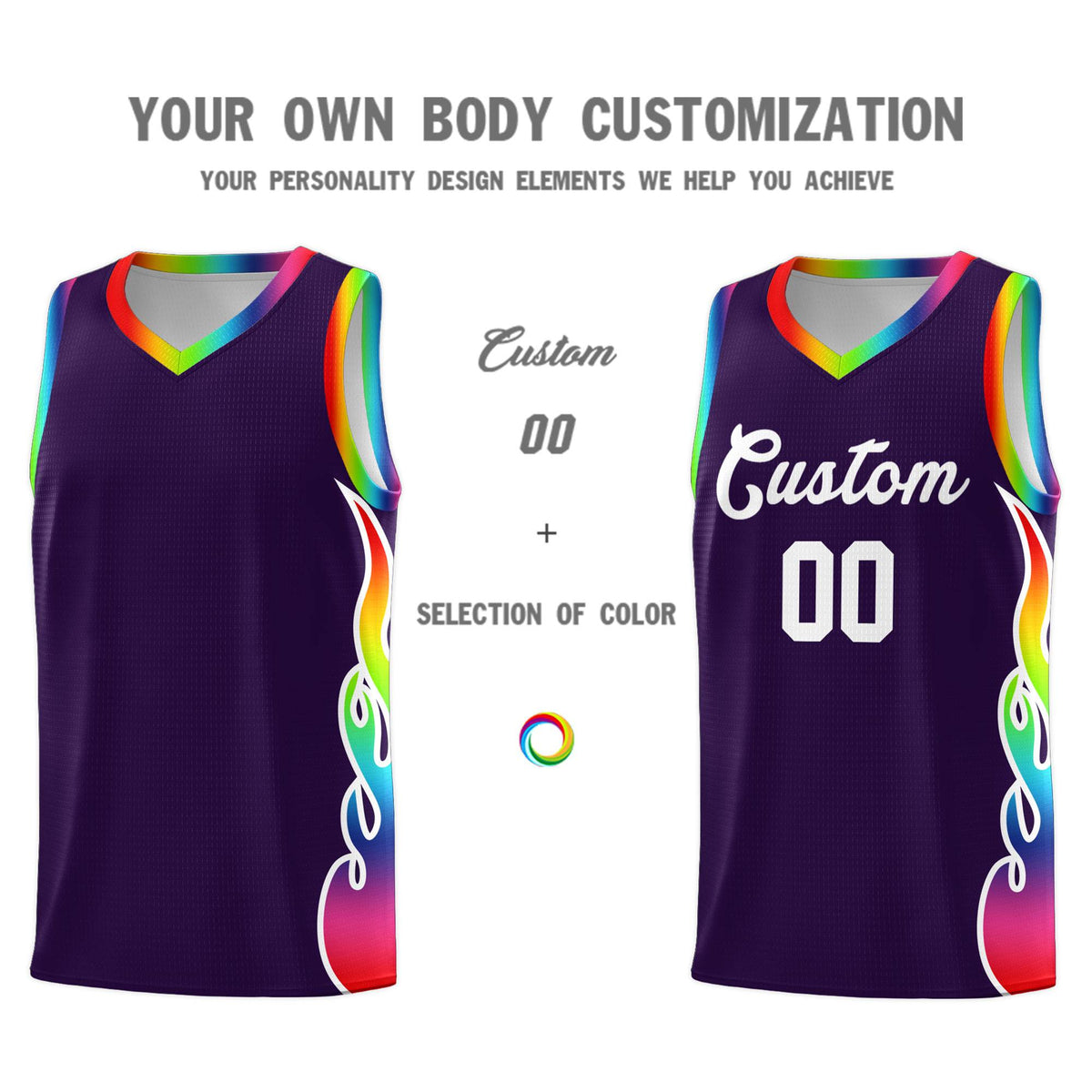 Custom Purple Side Flame Pattern Fashion Sports Uniform Basketball Jersey