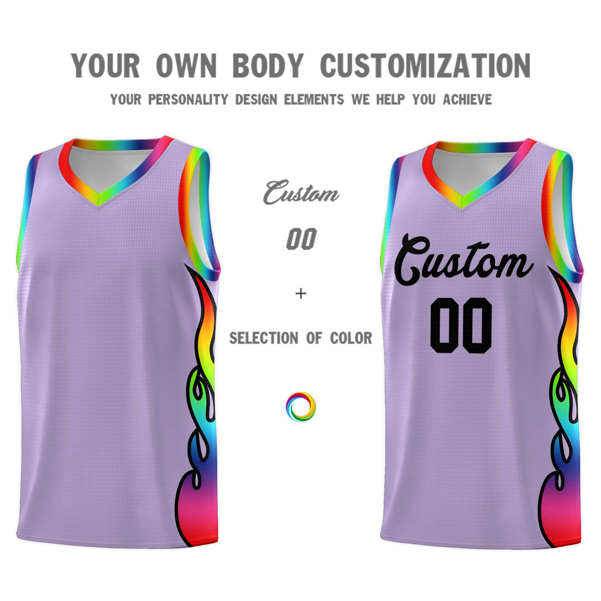 Custom Light Purple Side Flame Pattern Fashion Sports Uniform Basketball Jersey