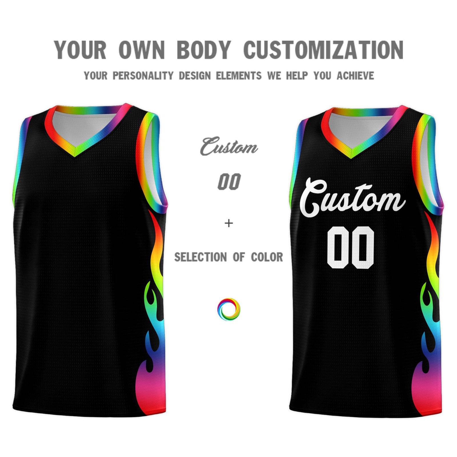 Custom Black Side Flame Pattern Fashion Sports Uniform Basketball Jersey