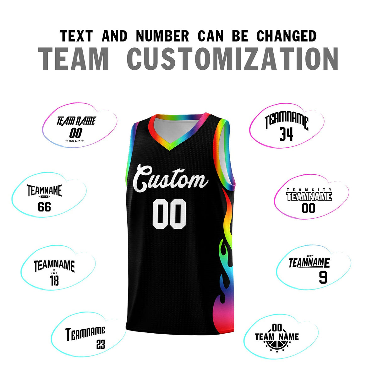 Custom Black Side Flame Pattern Fashion Sports Uniform Basketball Jersey