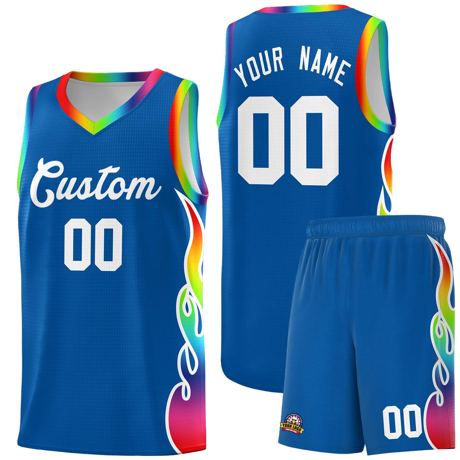 Custom Royal Side Flame Pattern Fashion Sports Uniform Basketball Jersey