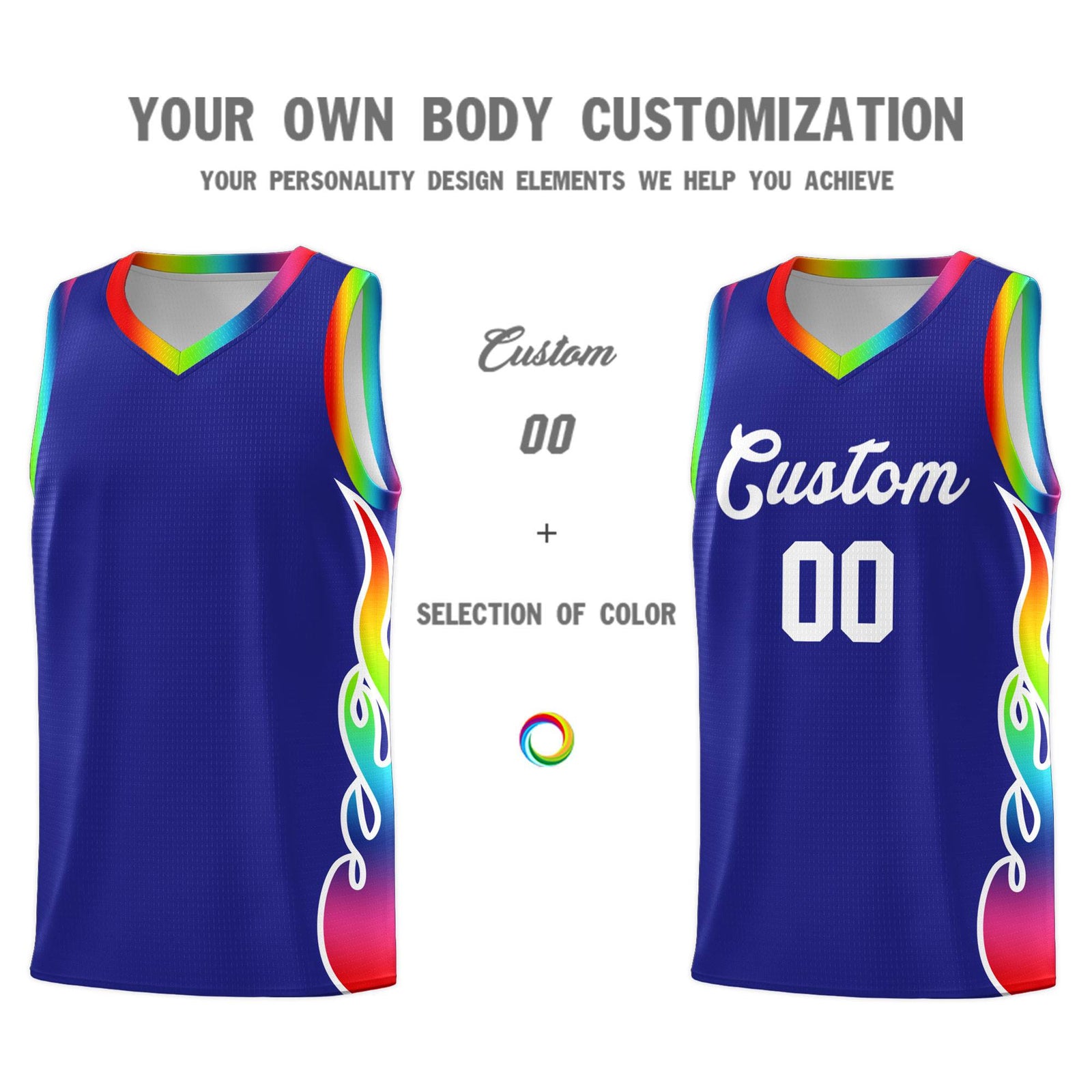 Custom Royal Side Flame Pattern Fashion Sports Uniform Basketball Jersey