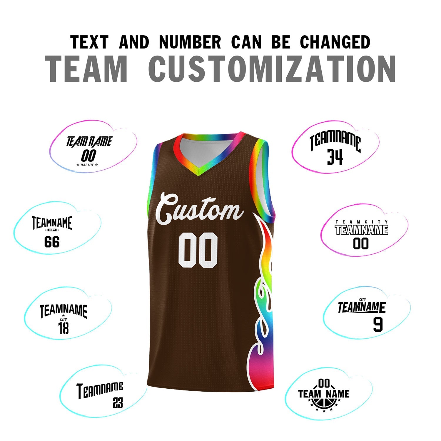 Custom Brown Side Flame Pattern Fashion Sports Uniform Basketball Jersey