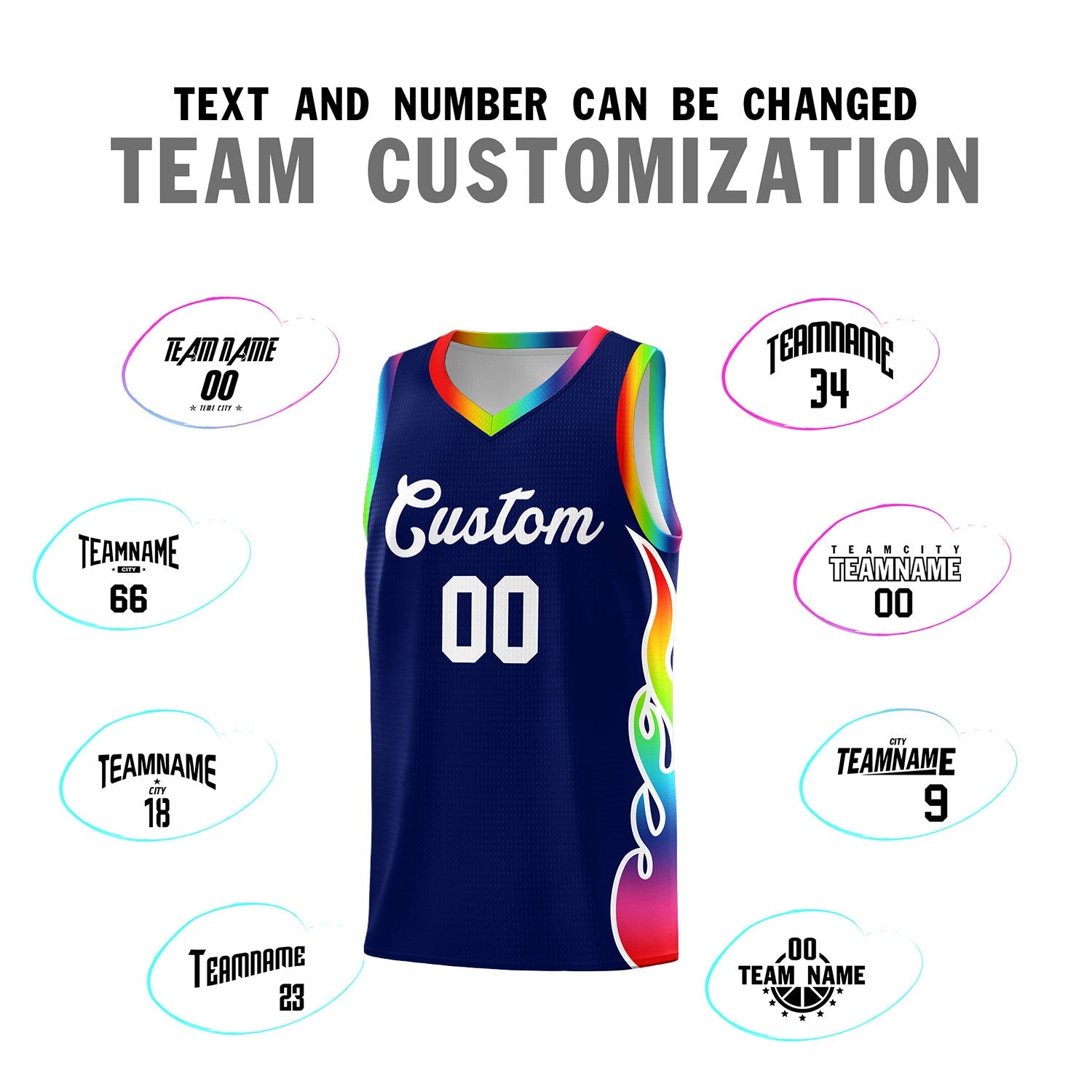 Custom Navy Side Flame Pattern Fashion Sports Uniform Basketball Jersey