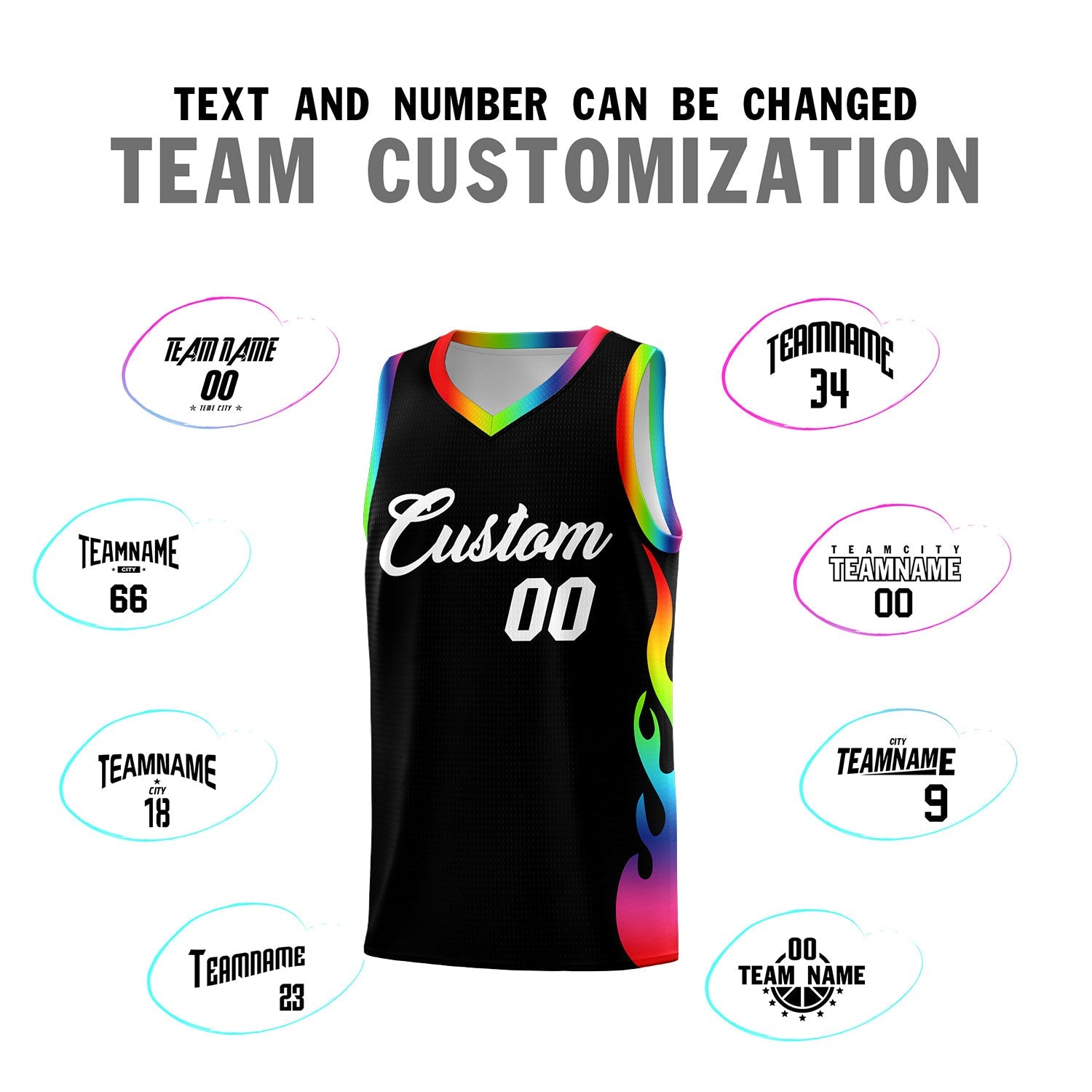 Custom Black Side Flame Pattern Fashion Sports Uniform Basketball Jersey