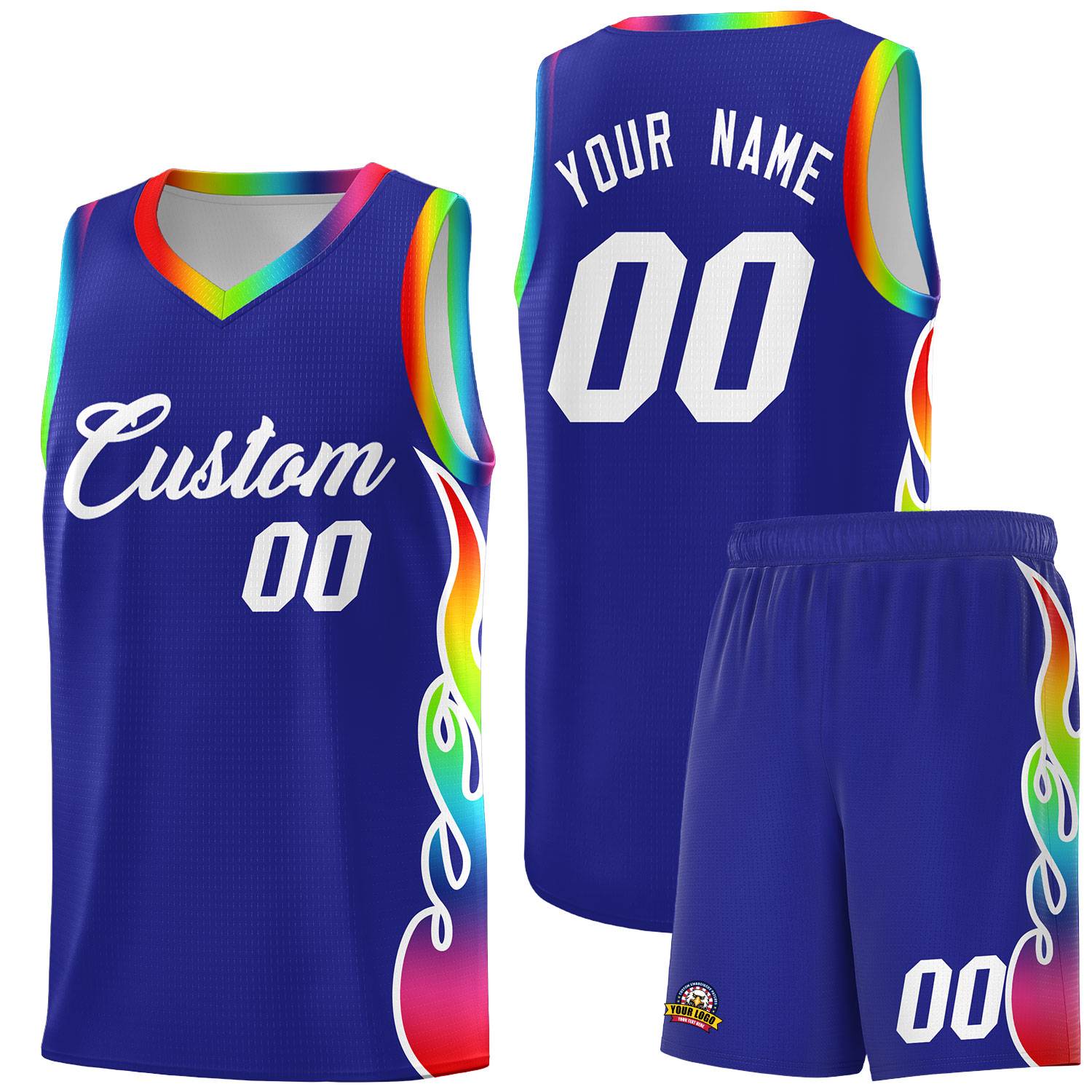 Custom Royal Side Flame Pattern Fashion Sports Uniform Basketball Jersey