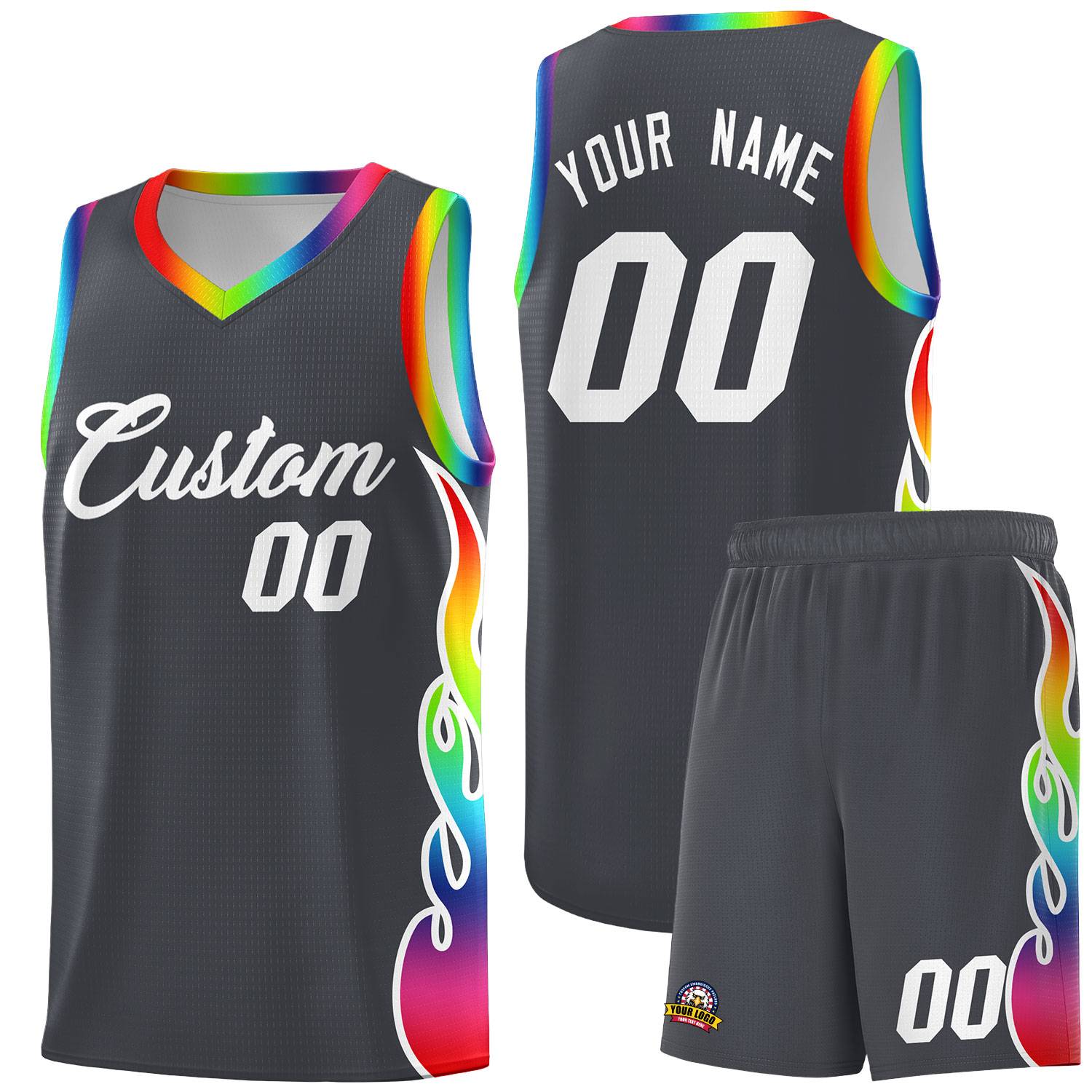 Custom Dark Gray Side Flame Pattern Fashion Sports Uniform Basketball Jersey
