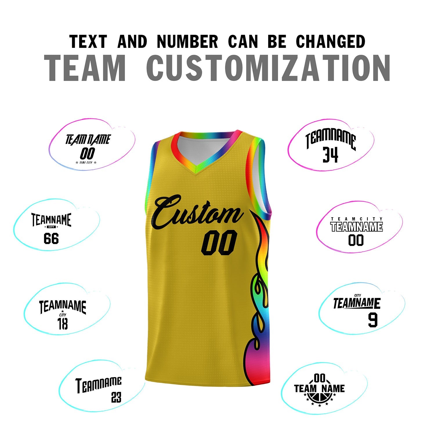 Custom Old Gold Side Flame Pattern Fashion Sports Uniform Basketball Jersey