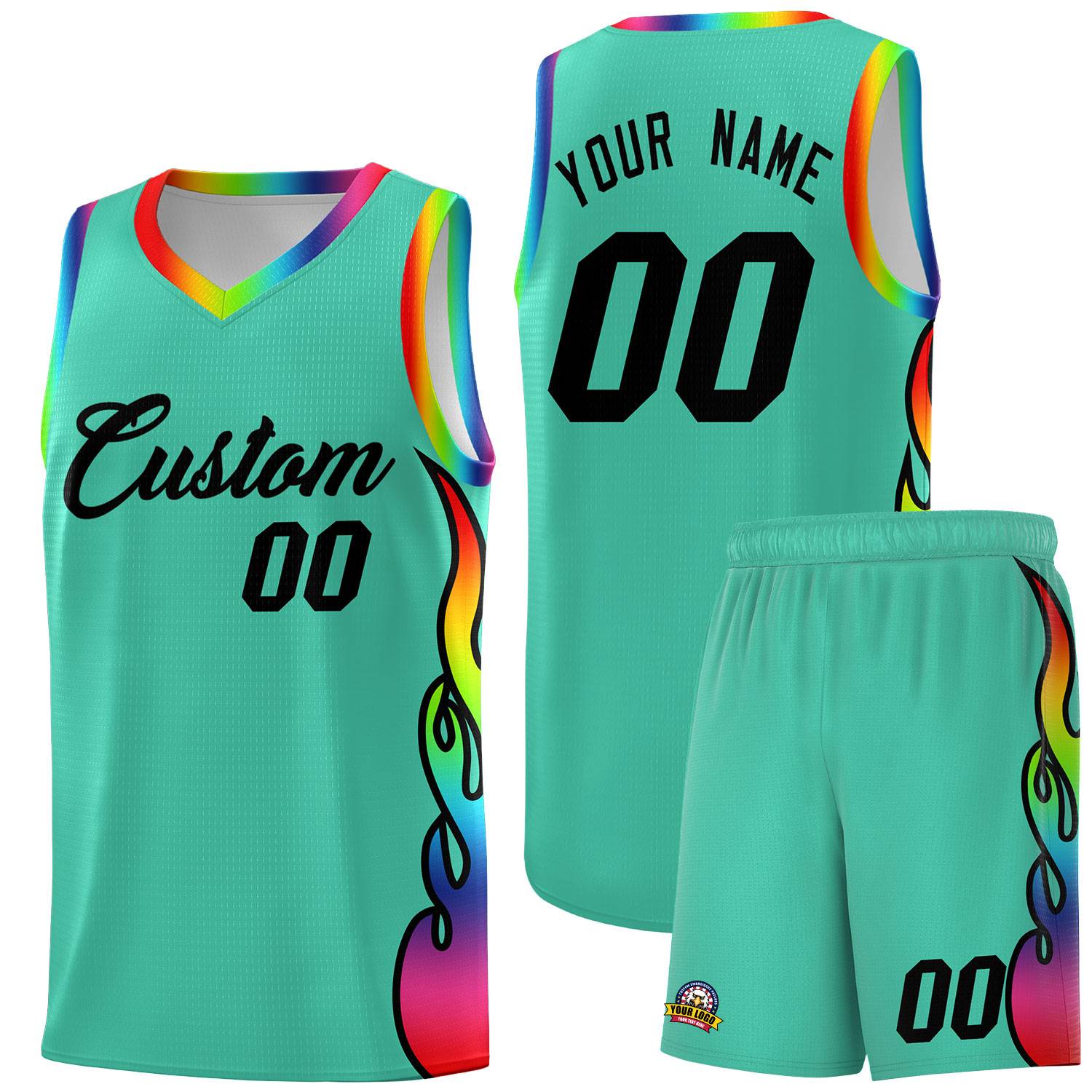 Custom Bright Green Side Flame Pattern Fashion Sports Uniform Basketball Jersey