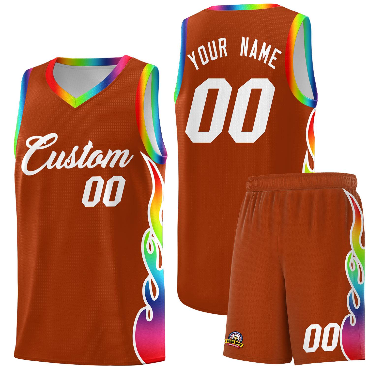 Custom Texas Orange Side Flame Pattern Fashion Sports Uniform Basketball Jersey