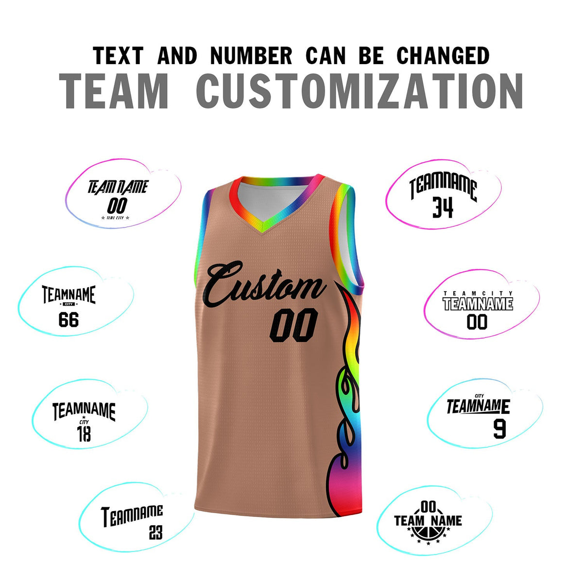 Custom Light Brown Side Flame Pattern Fashion Sports Uniform Basketball Jersey