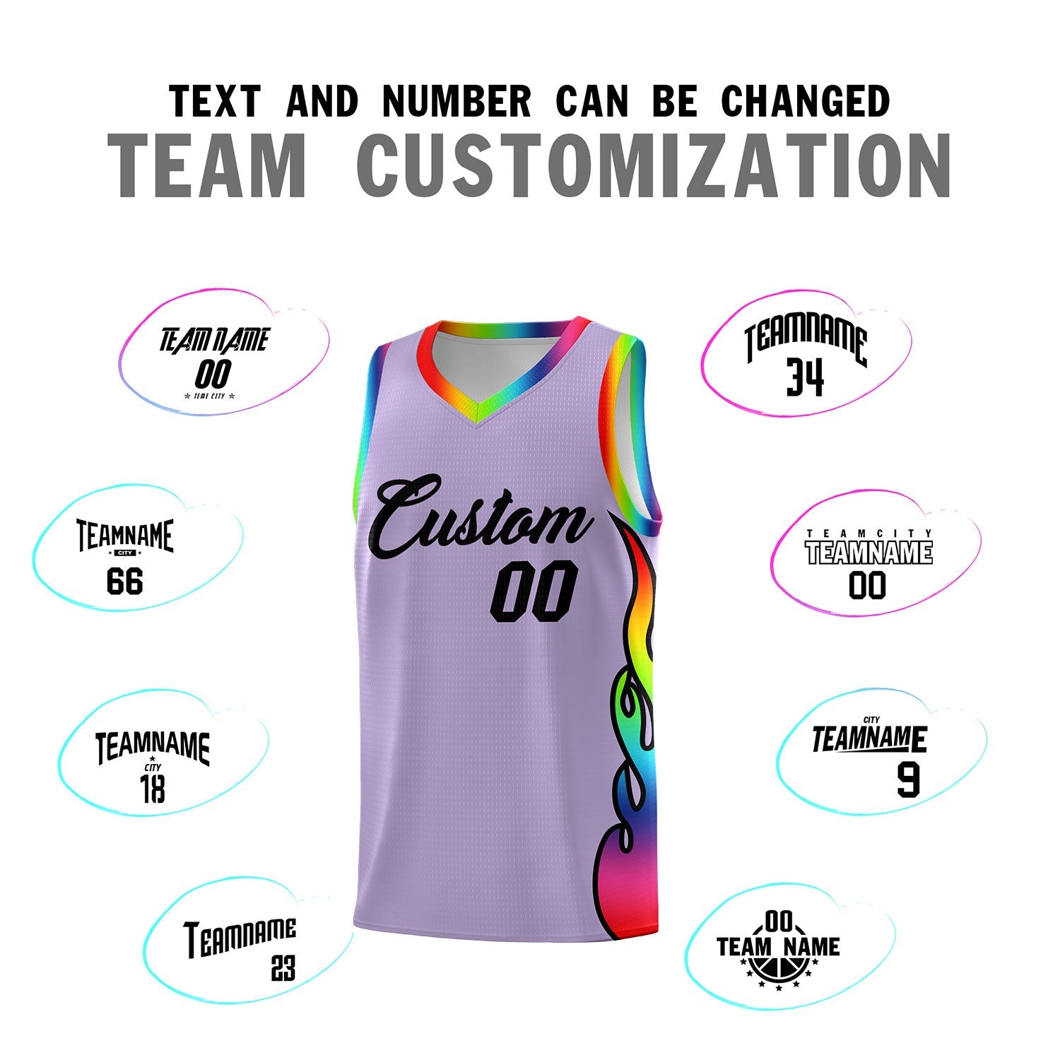 Custom Light Purple Side Flame Pattern Fashion Sports Uniform Basketball Jersey