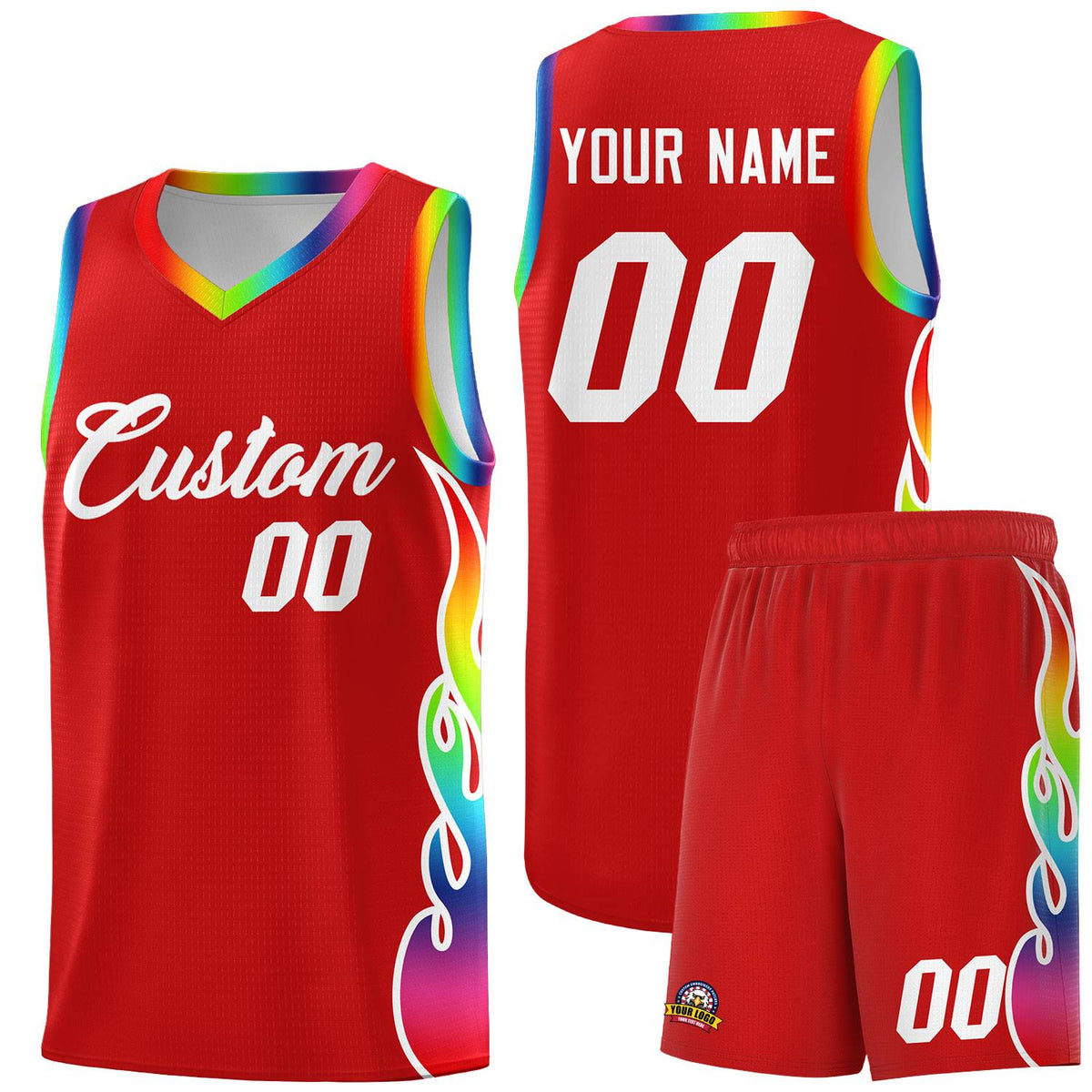 Custom Red Side Flame Pattern Fashion Sports Uniform Basketball Jersey