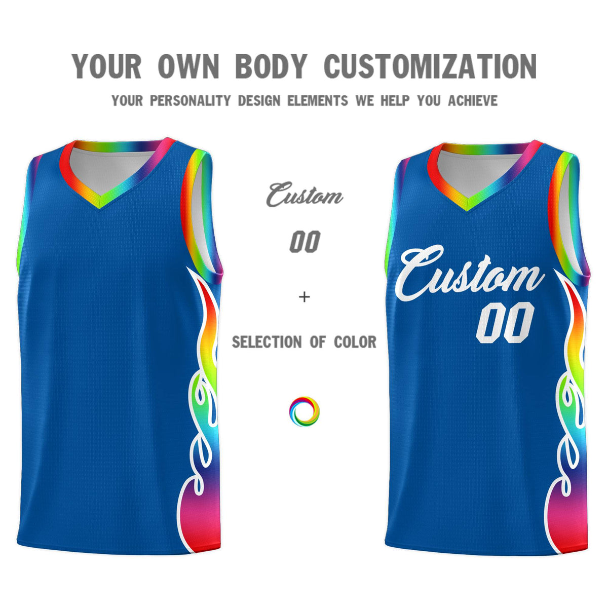 Custom Royal Side Flame Pattern Fashion Sports Uniform Basketball Jersey