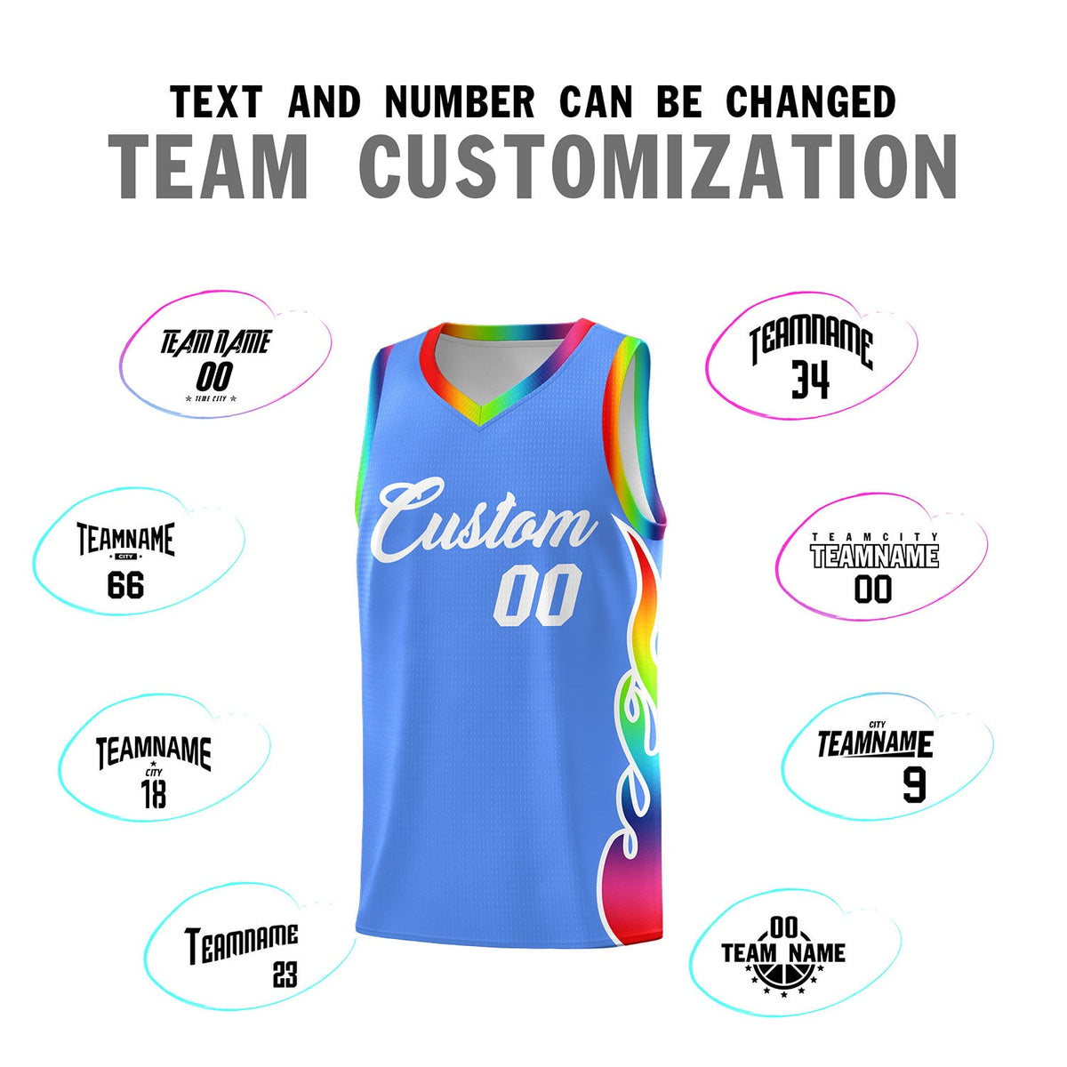Custom Powder Blue Side Flame Pattern Fashion Sports Uniform Basketball Jersey