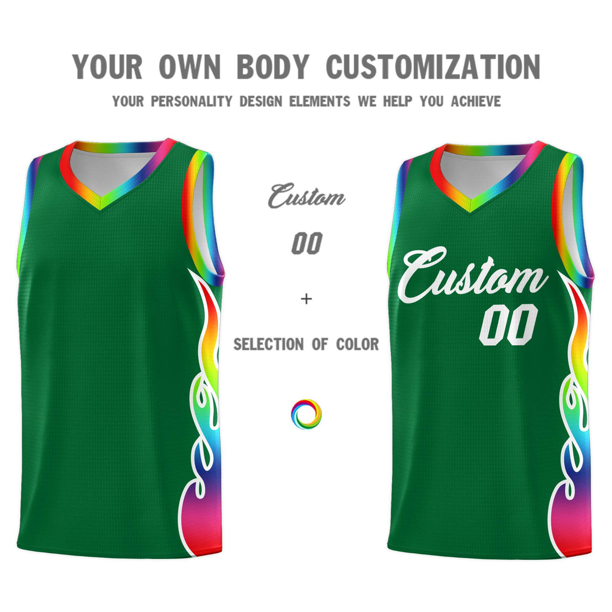 Custom Kelly Green Side Flame Pattern Fashion Sports Uniform Basketball Jersey