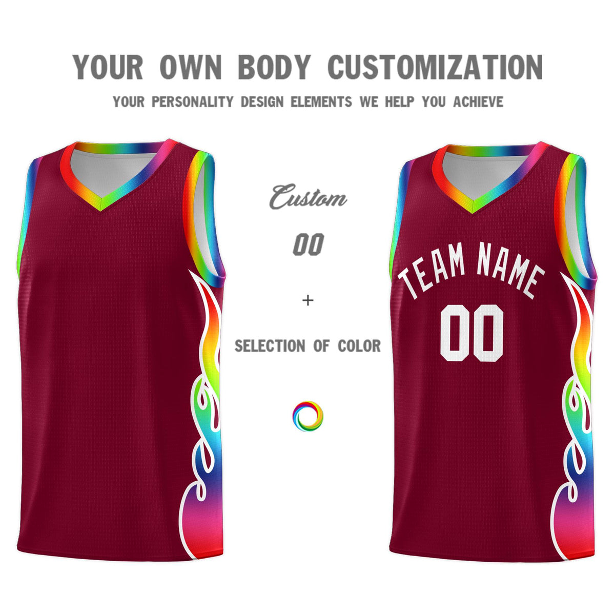 Custom Crimson Side Flame Pattern Fashion Sports Uniform Basketball Jersey