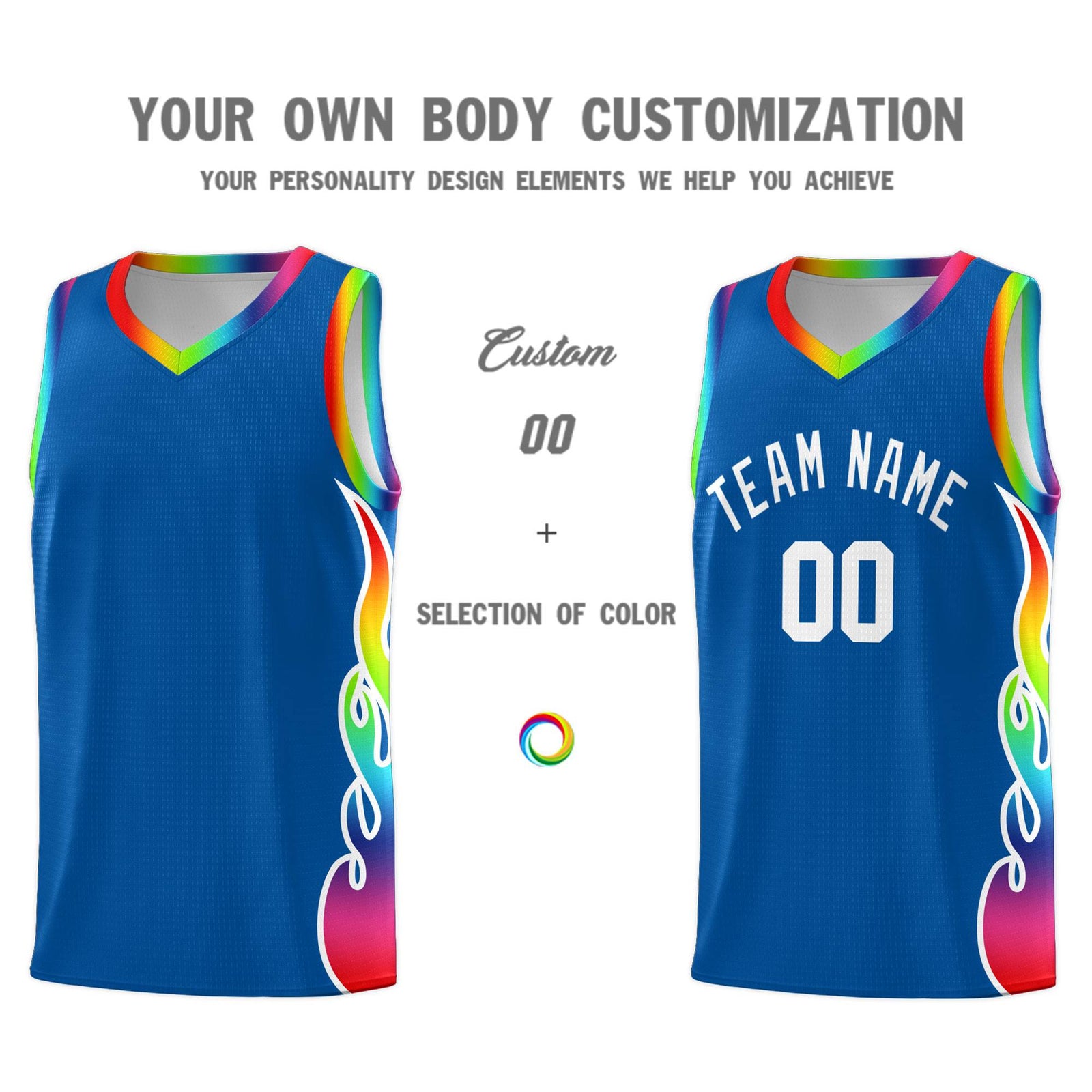 Custom Royal Side Flame Pattern Fashion Sports Uniform Basketball Jersey
