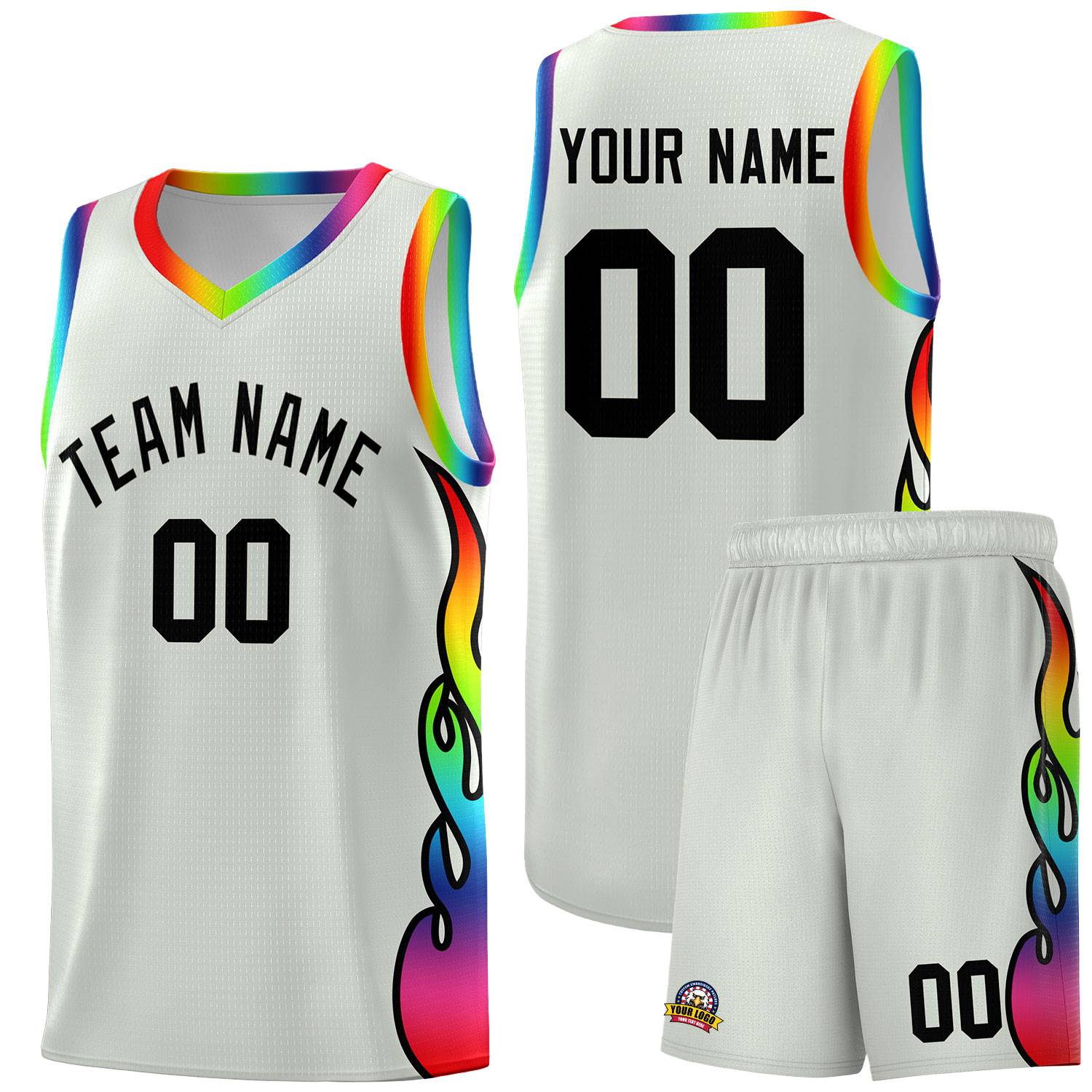 Custom Gray Side Flame Pattern Fashion Sports Uniform Basketball Jersey