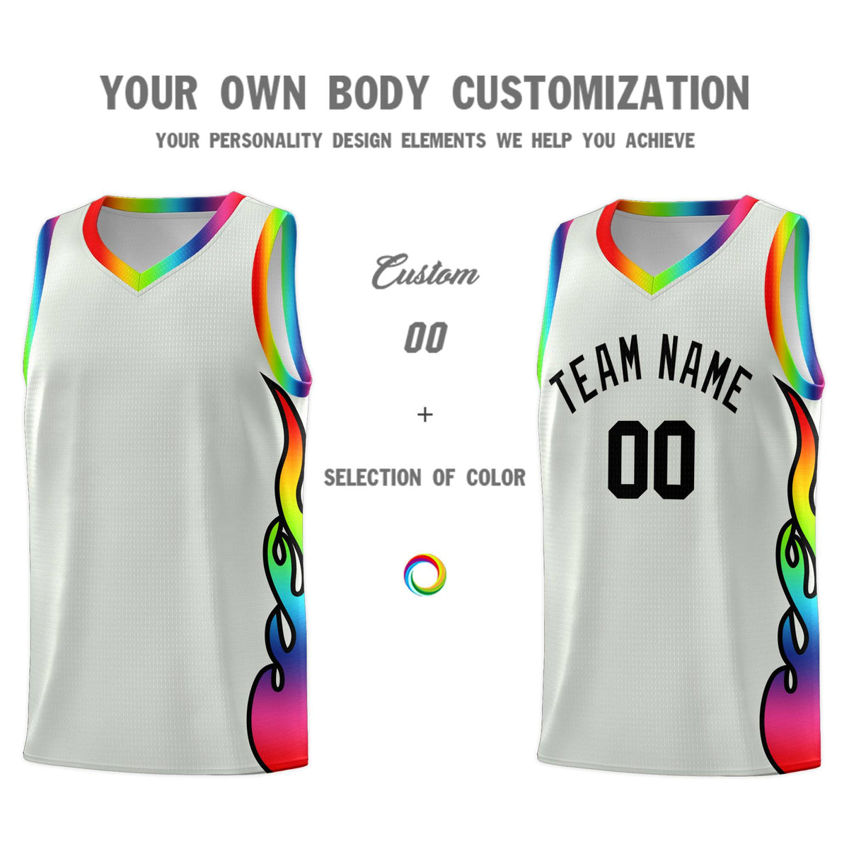 Custom Gray Side Flame Pattern Fashion Sports Uniform Basketball Jersey