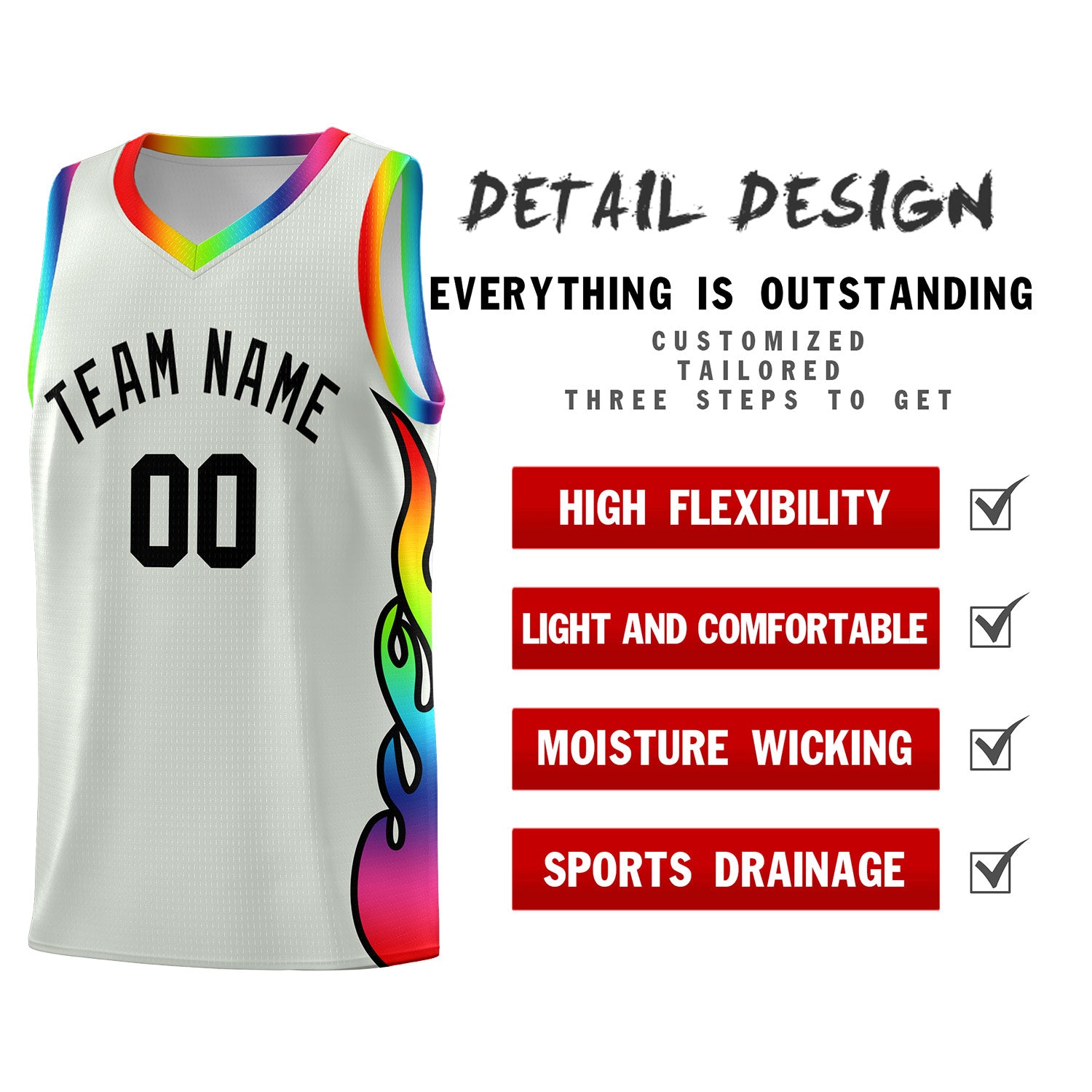 Custom Gray Side Flame Pattern Fashion Sports Uniform Basketball Jersey