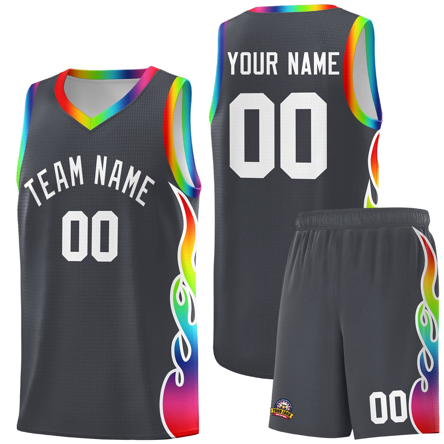Custom Dark Gray Side Flame Pattern Fashion Sports Uniform Basketball Jersey