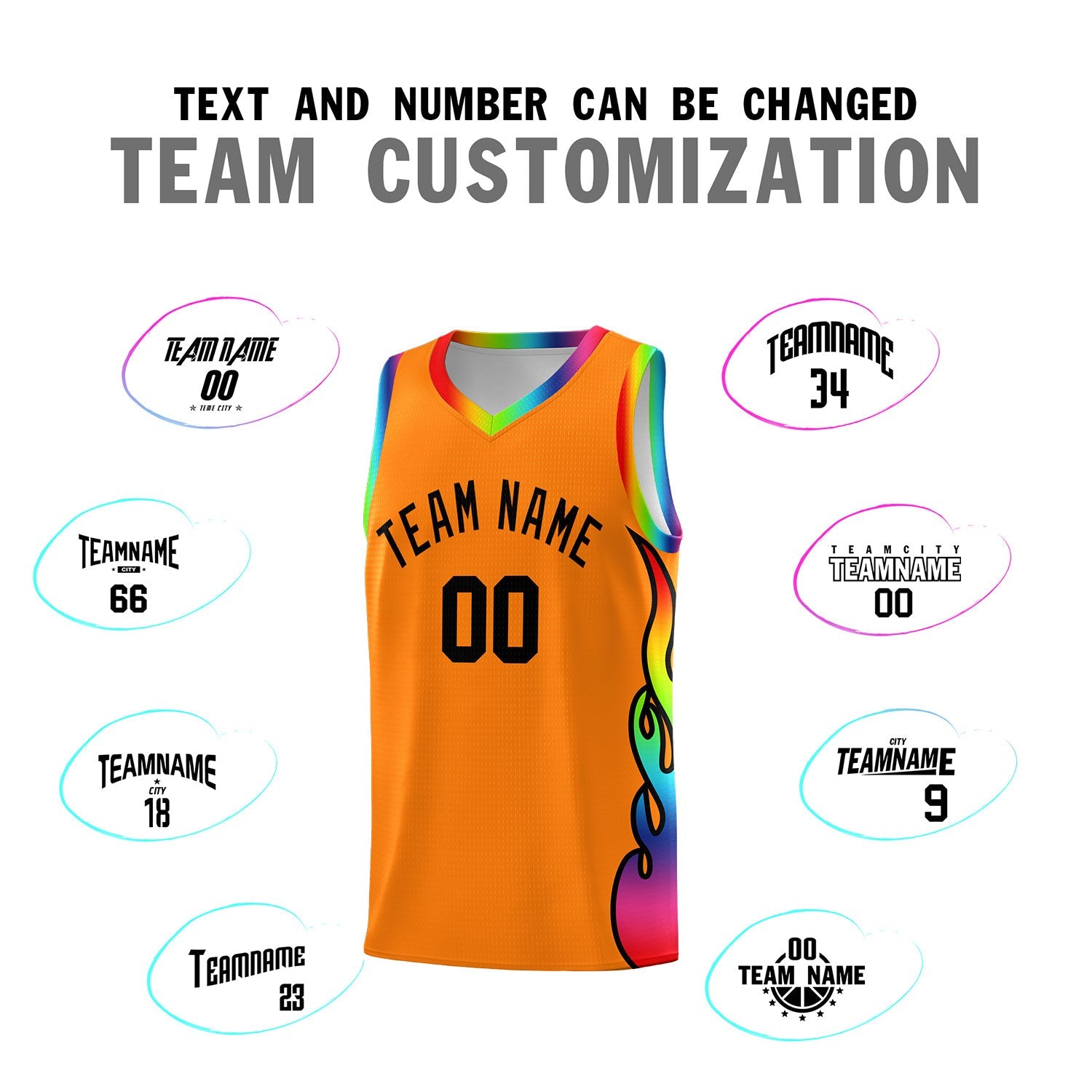 Custom Orange Side Flame Pattern Fashion Sports Uniform Basketball Jersey