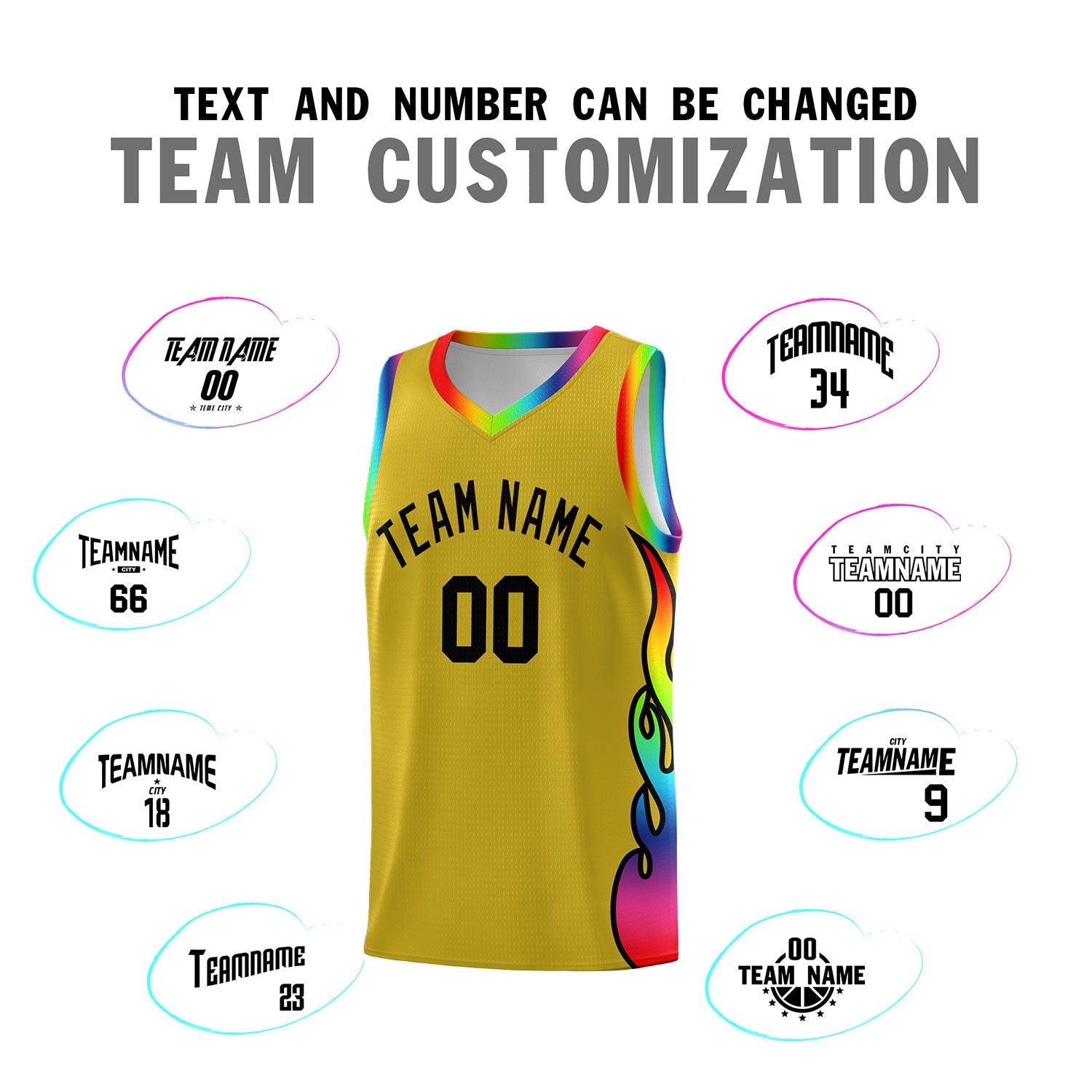 Custom Old Gold Side Flame Pattern Fashion Sports Uniform Basketball Jersey