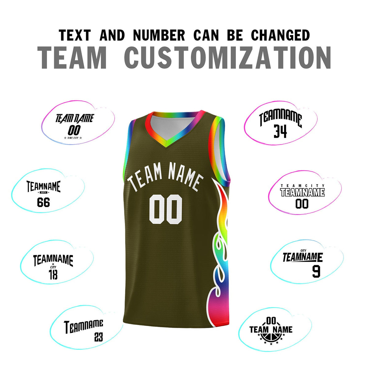 Custom Olive Side Flame Pattern Fashion Sports Uniform Basketball Jersey
