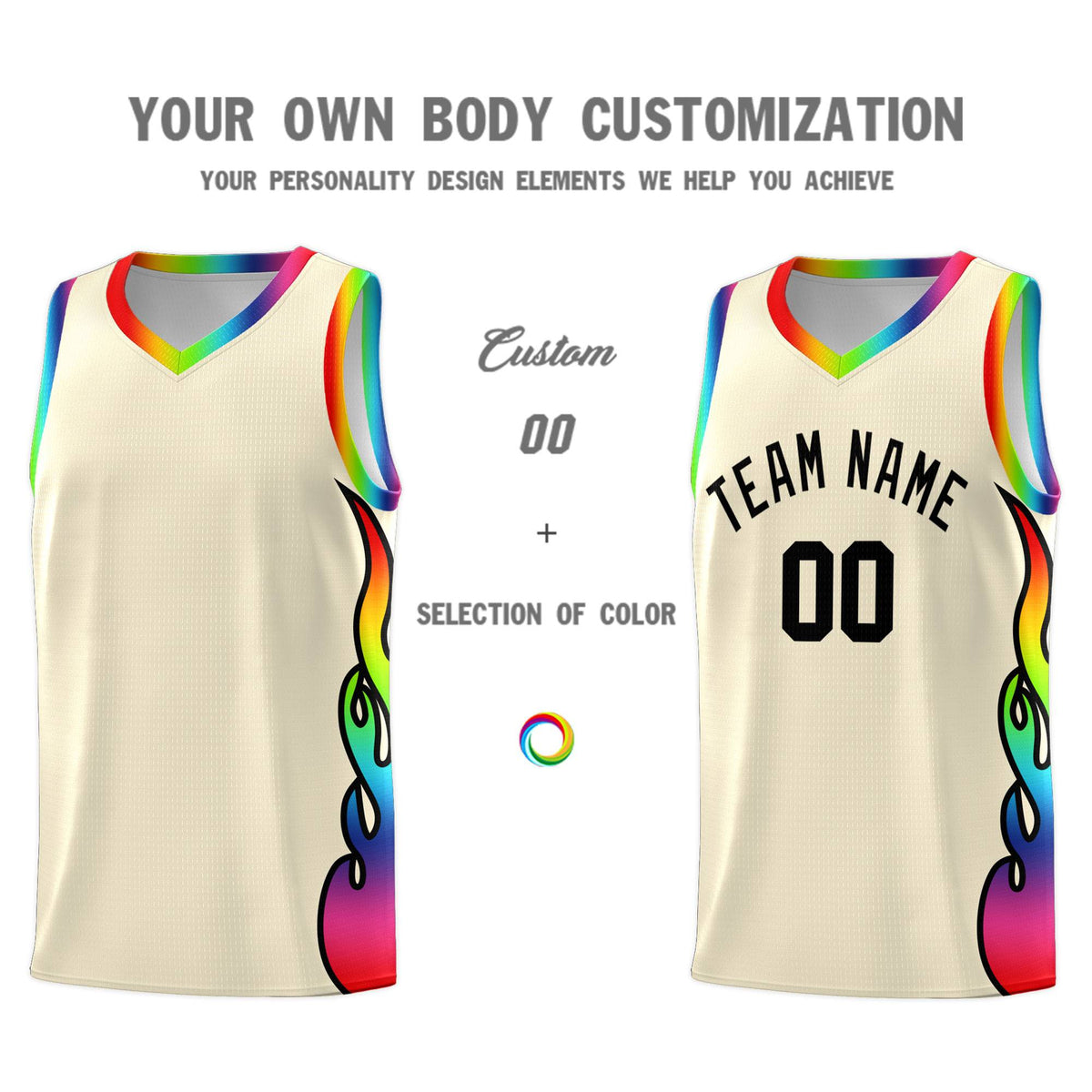 Custom Cream Side Flame Pattern Fashion Sports Uniform Basketball Jersey