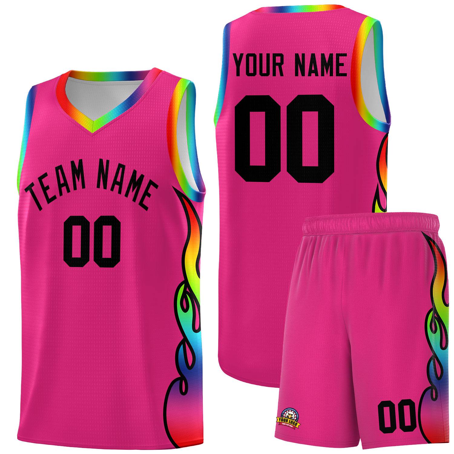 Custom Rose Red Side Flame Pattern Fashion Sports Uniform Basketball Jersey