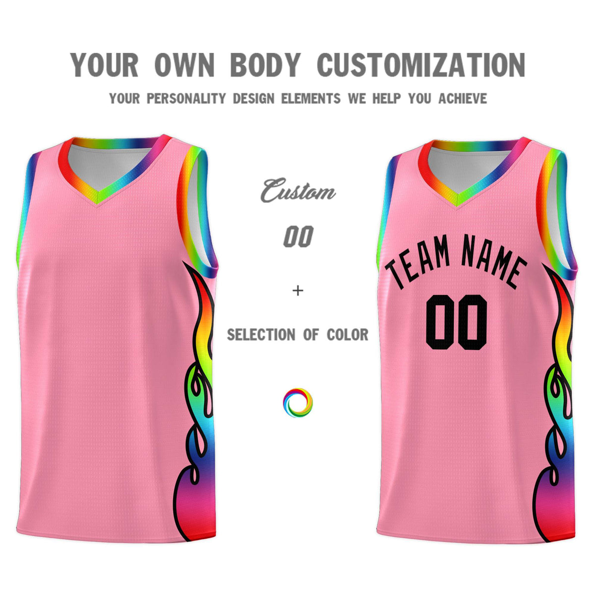 Custom Light Pink Side Flame Pattern Fashion Sports Uniform Basketball Jersey