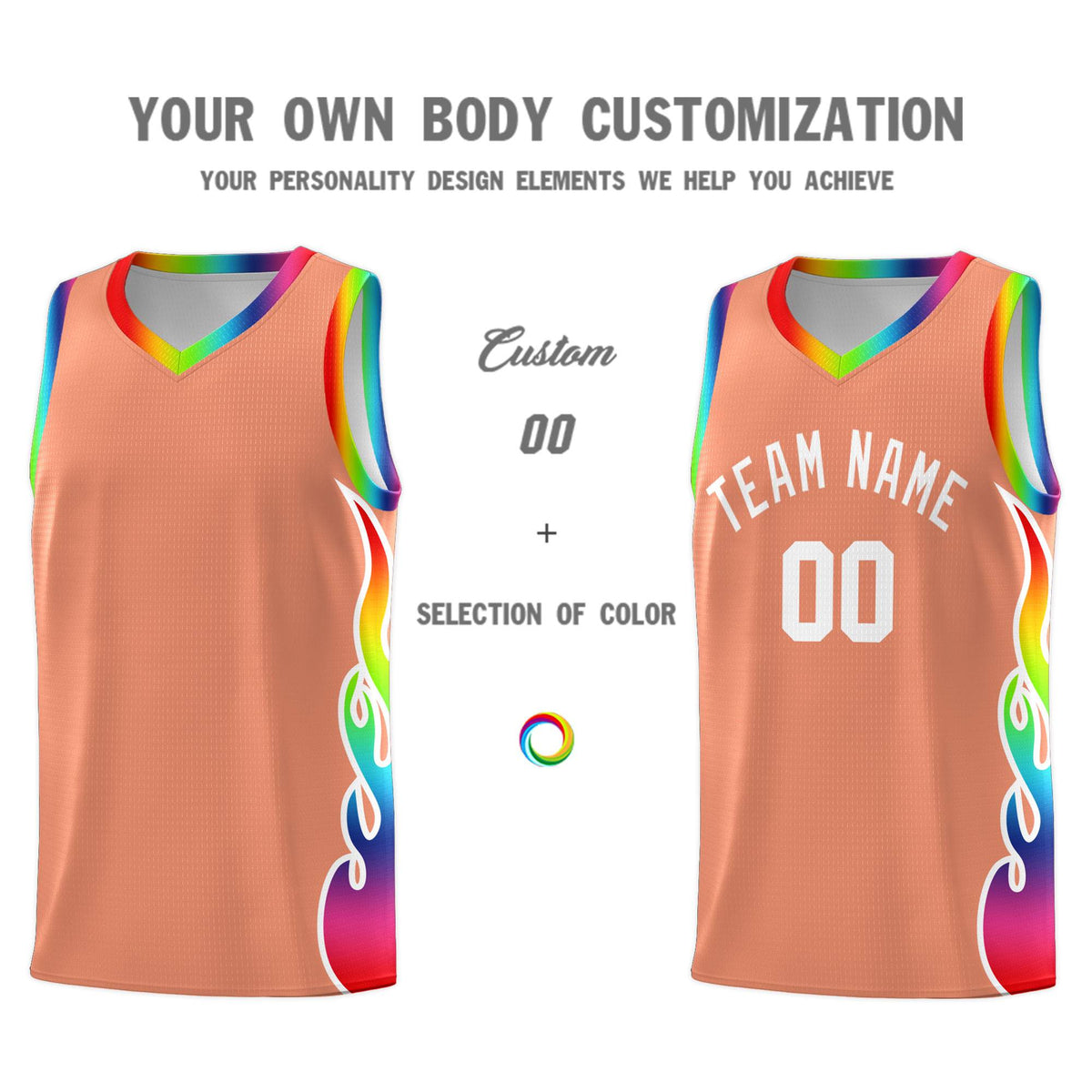 Custom Light Orange Side Flame Pattern Fashion Sports Uniform Basketball Jersey