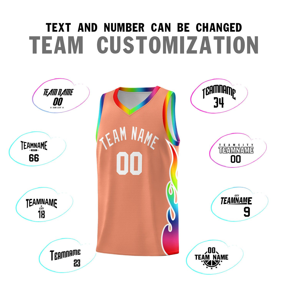 Custom Light Orange Side Flame Pattern Fashion Sports Uniform Basketball Jersey