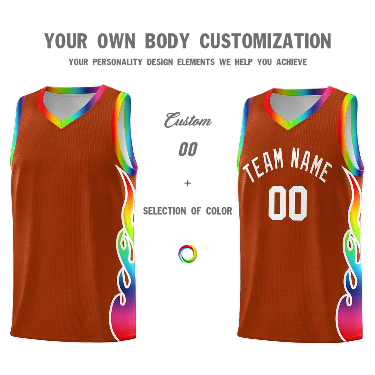 Custom Texas Orange Side Flame Pattern Fashion Sports Uniform Basketball Jersey
