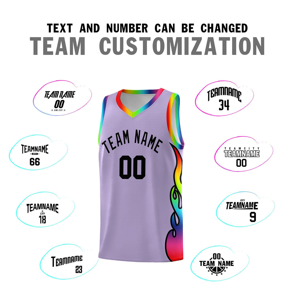 Custom Light Purple Side Flame Pattern Fashion Sports Uniform Basketball Jersey