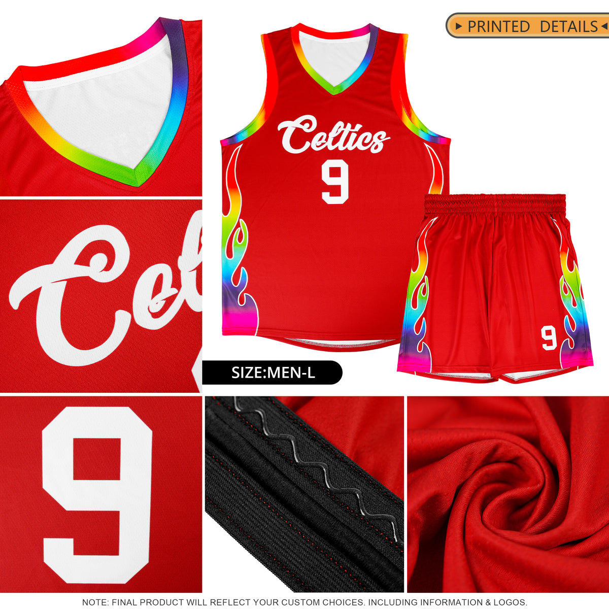 Custom Red Side Flame Pattern Fashion Sports Uniform Basketball Jersey