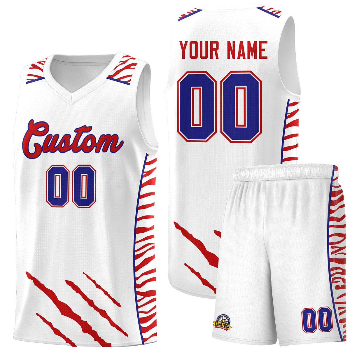 Custom White Personalized Tiger Claw Pattern Sports Uniform Basketball Jersey