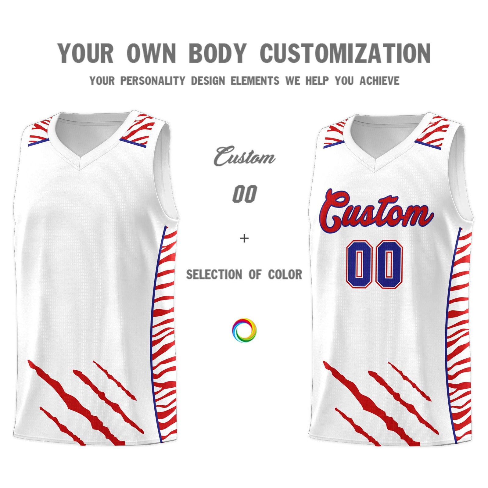 Custom White Personalized Tiger Claw Pattern Sports Uniform Basketball Jersey