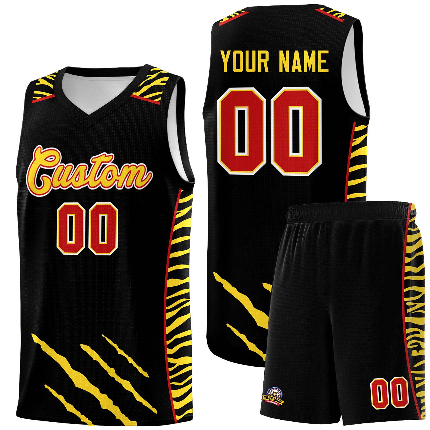 Custom Black Personalized Tiger Claw Pattern Sports Uniform Basketball Jersey