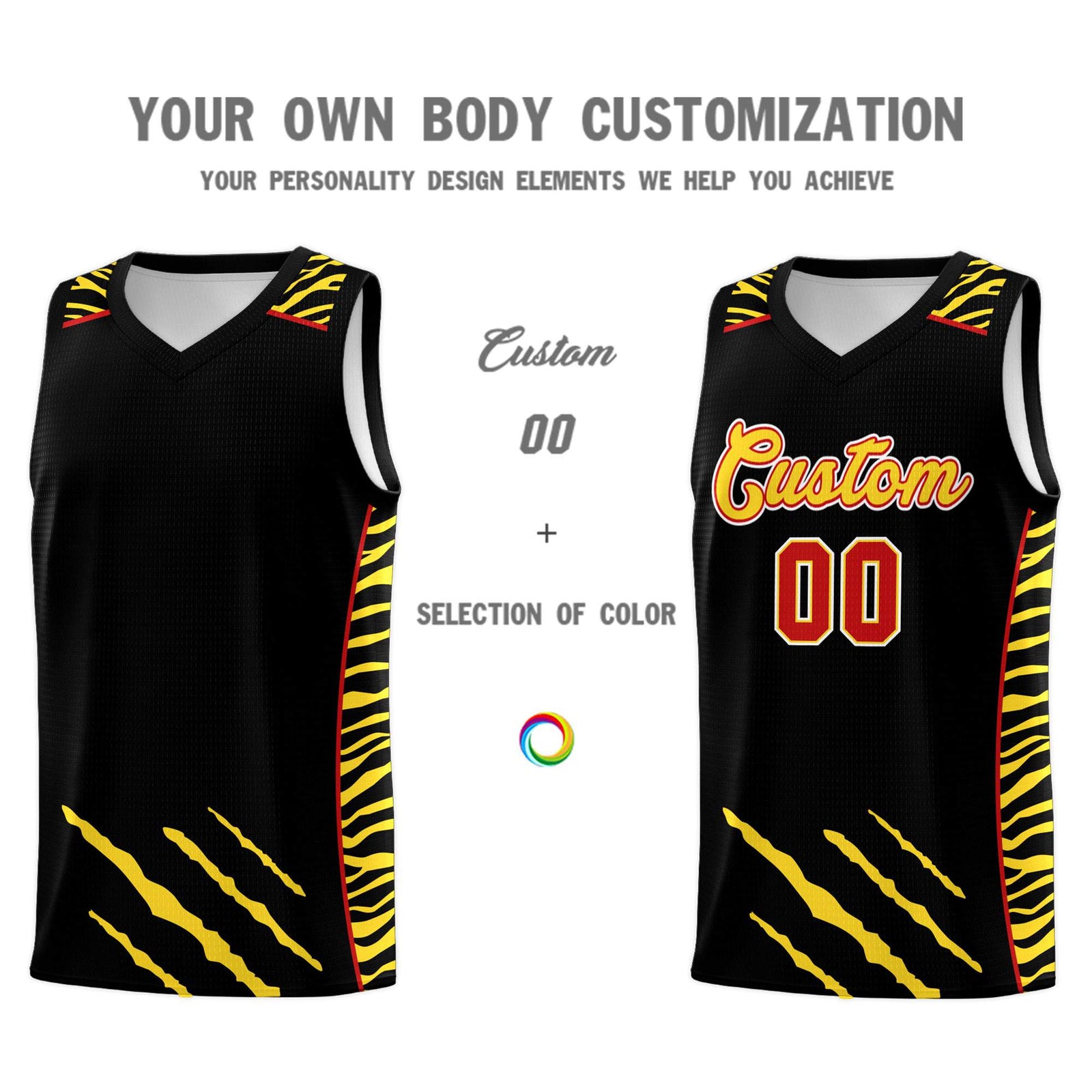 Custom Black Personalized Tiger Claw Pattern Sports Uniform Basketball Jersey