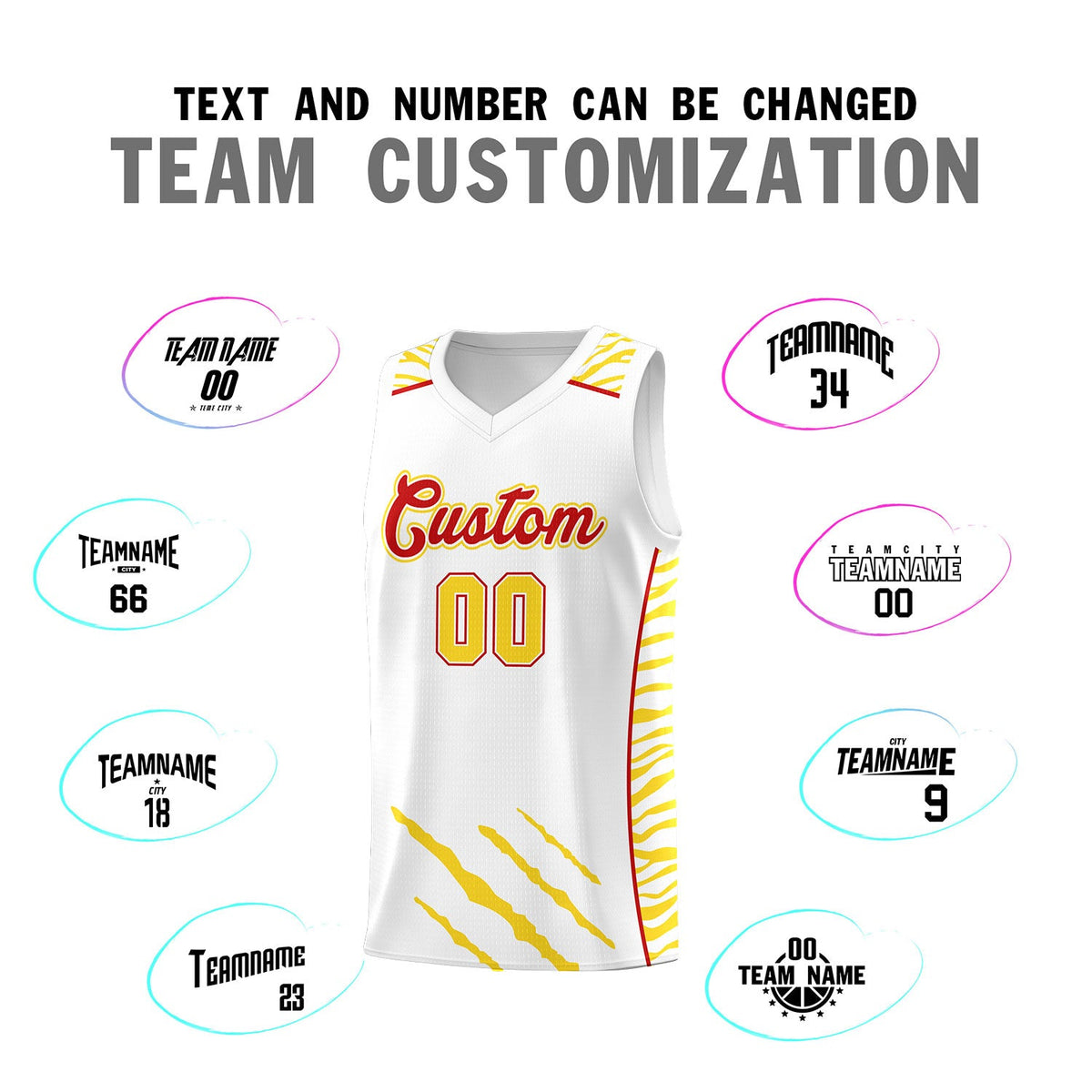 Custom White Personalized Tiger Claw Pattern Sports Uniform Basketball Jersey