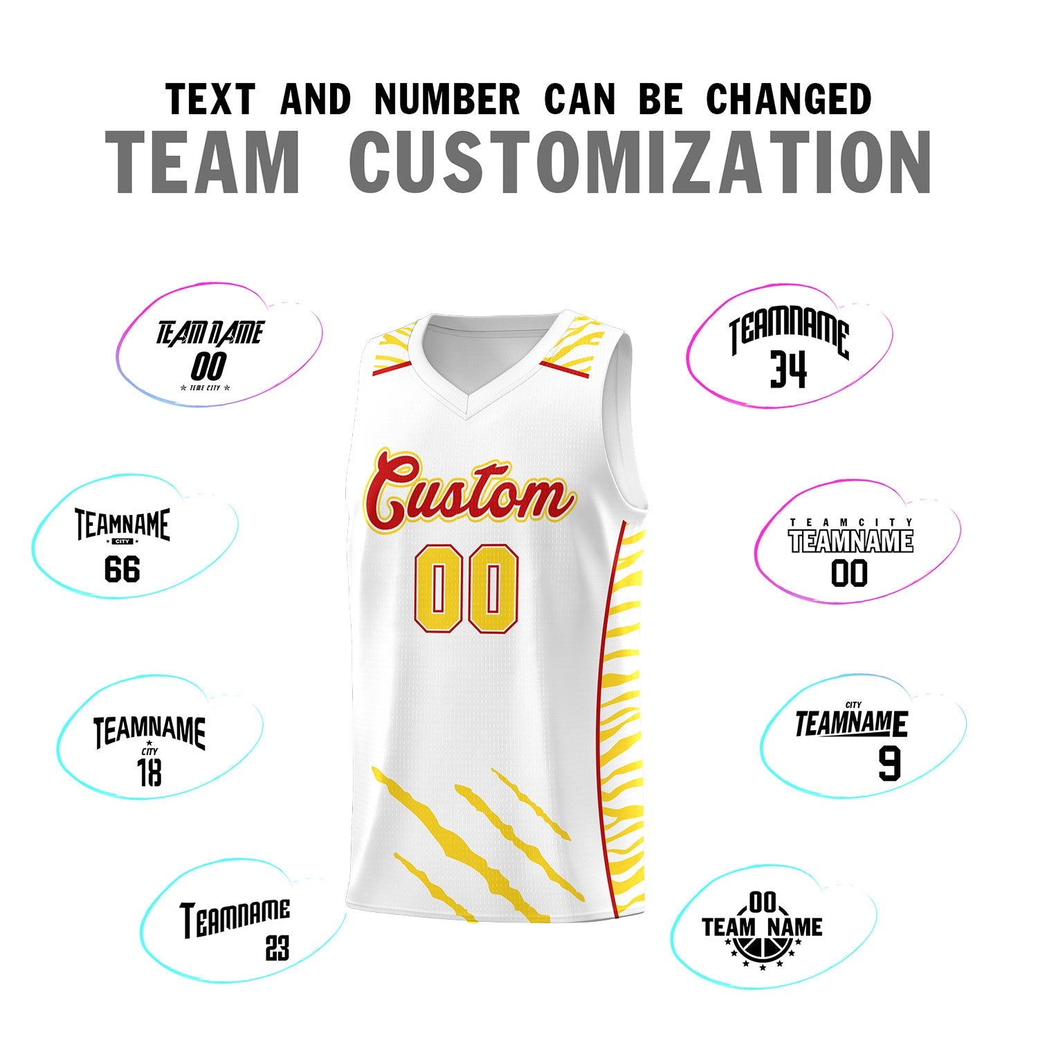Custom White Personalized Tiger Claw Pattern Sports Uniform Basketball Jersey