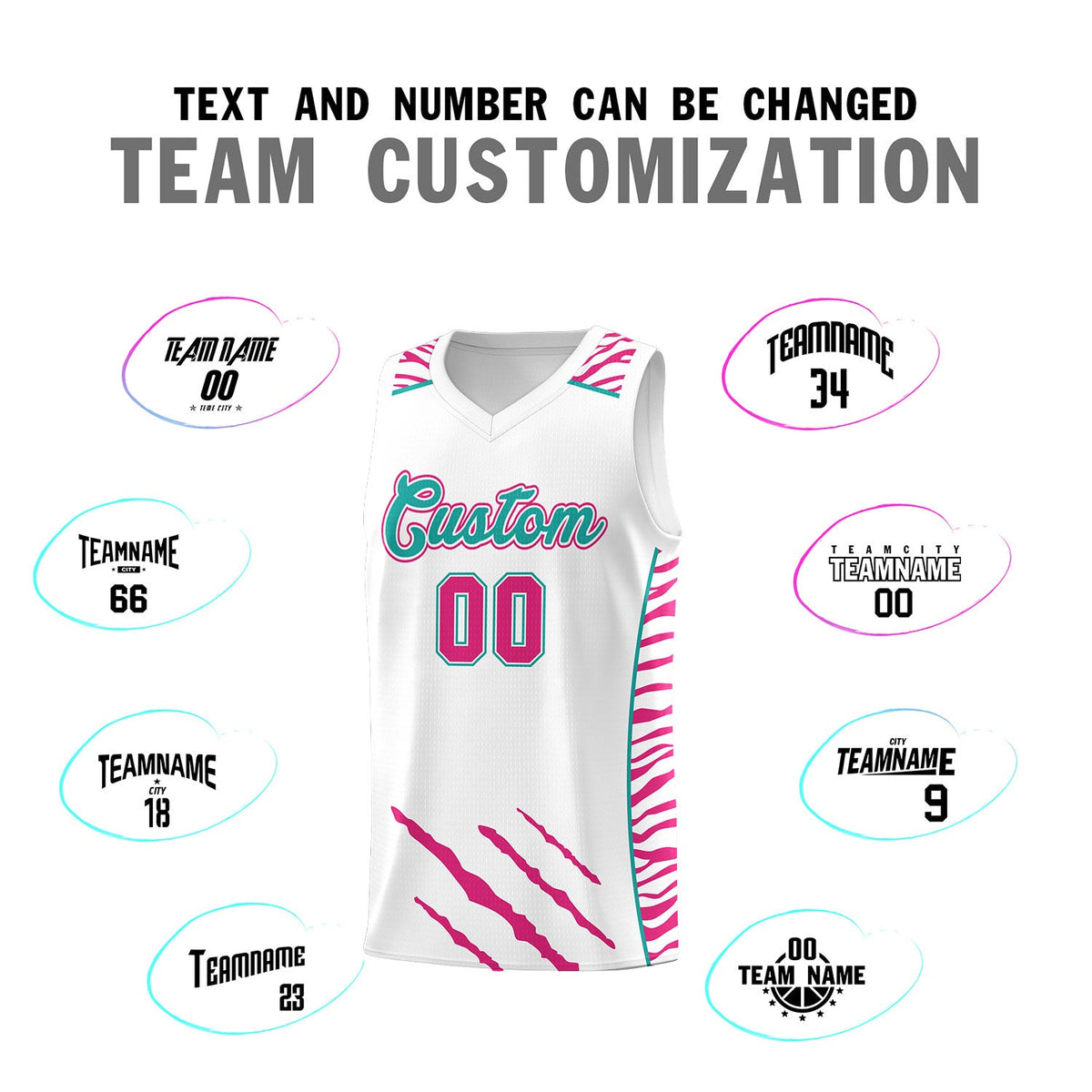 Custom White Personalized Tiger Claw Pattern Sports Uniform Basketball Jersey