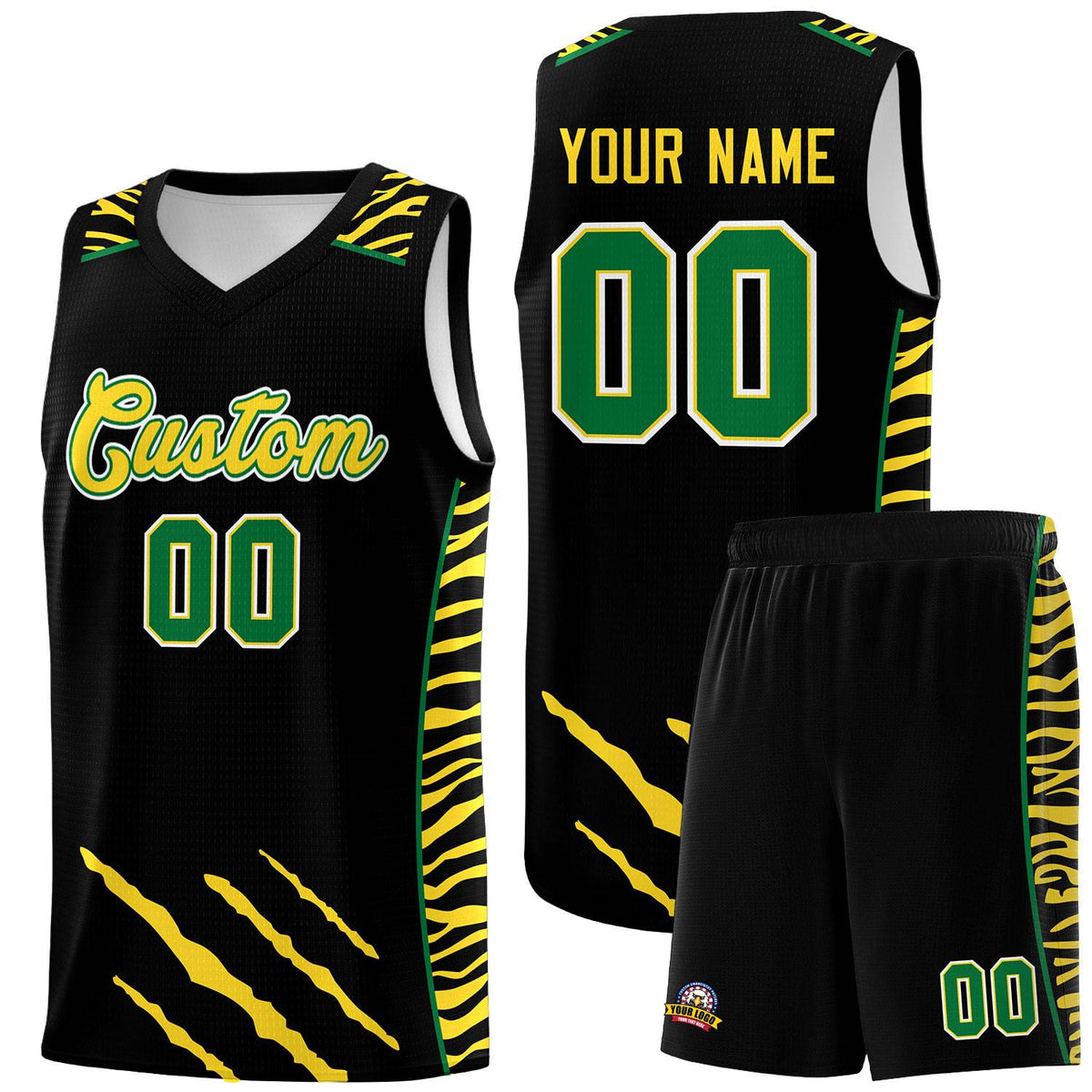 Custom Black Personalized Tiger Claw Pattern Sports Uniform Basketball Jersey