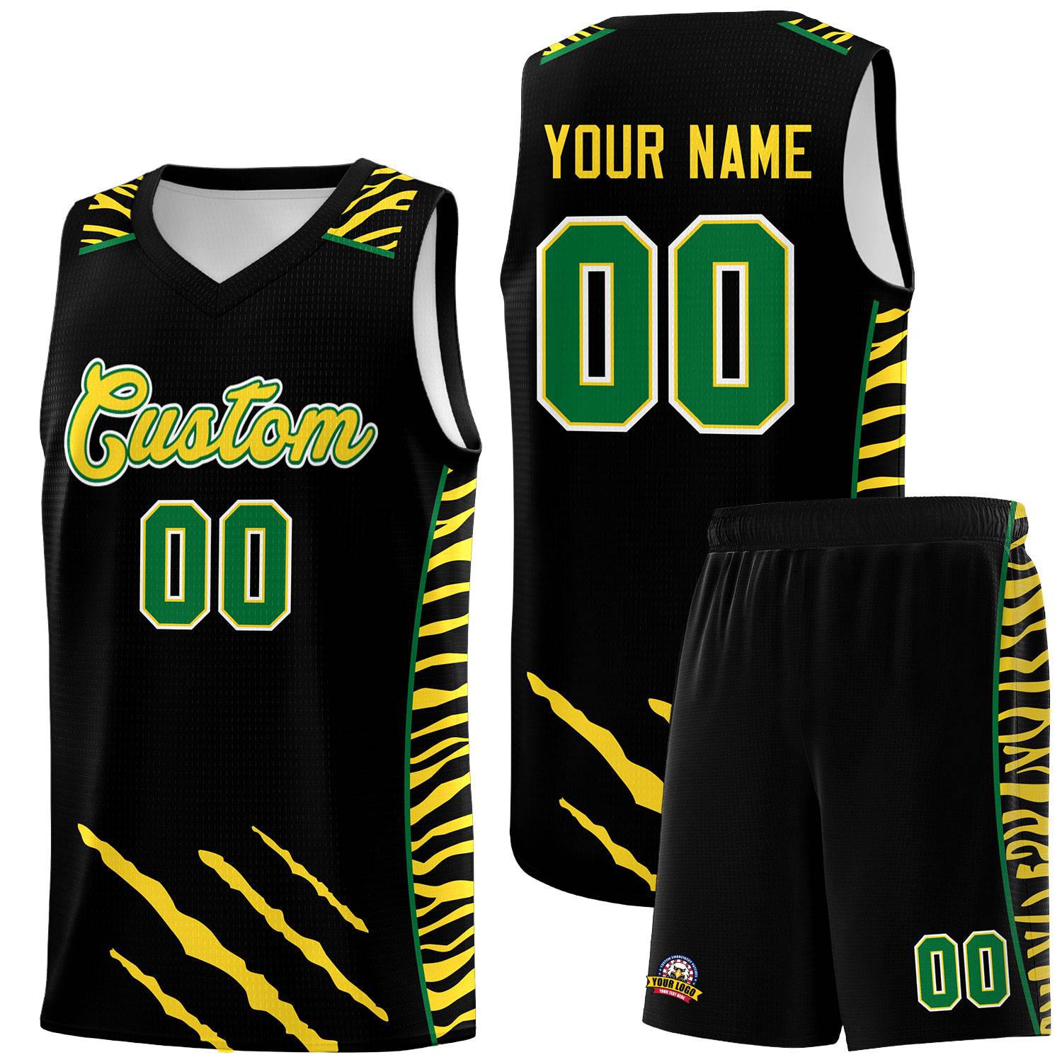 Custom Black Personalized Tiger Claw Pattern Sports Uniform Basketball Jersey