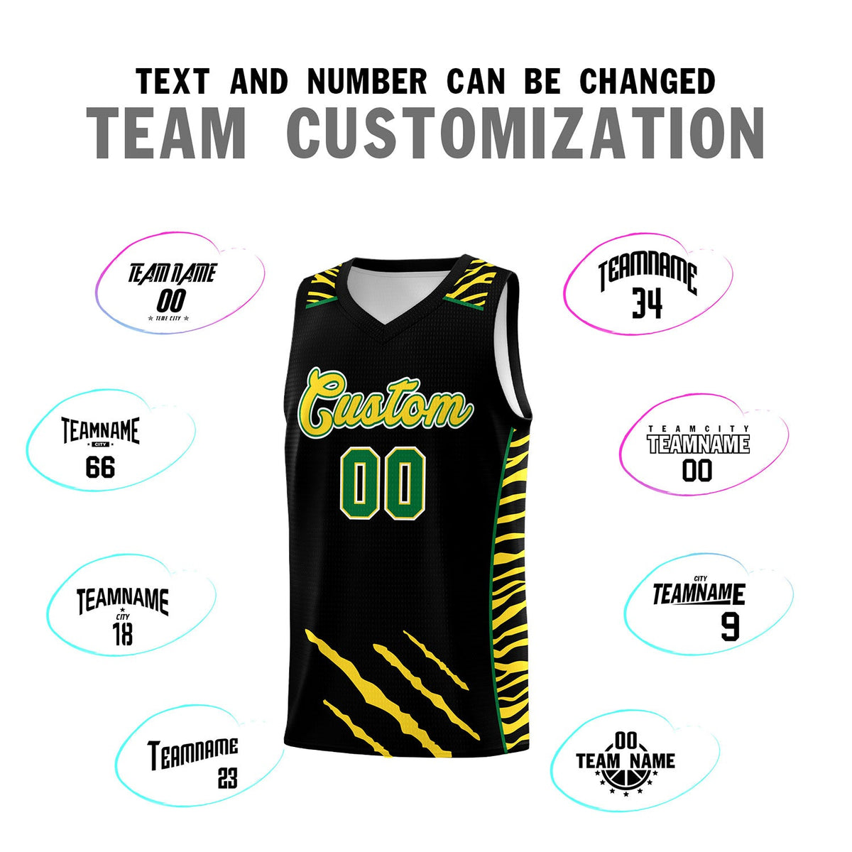 Custom Black Personalized Tiger Claw Pattern Sports Uniform Basketball Jersey