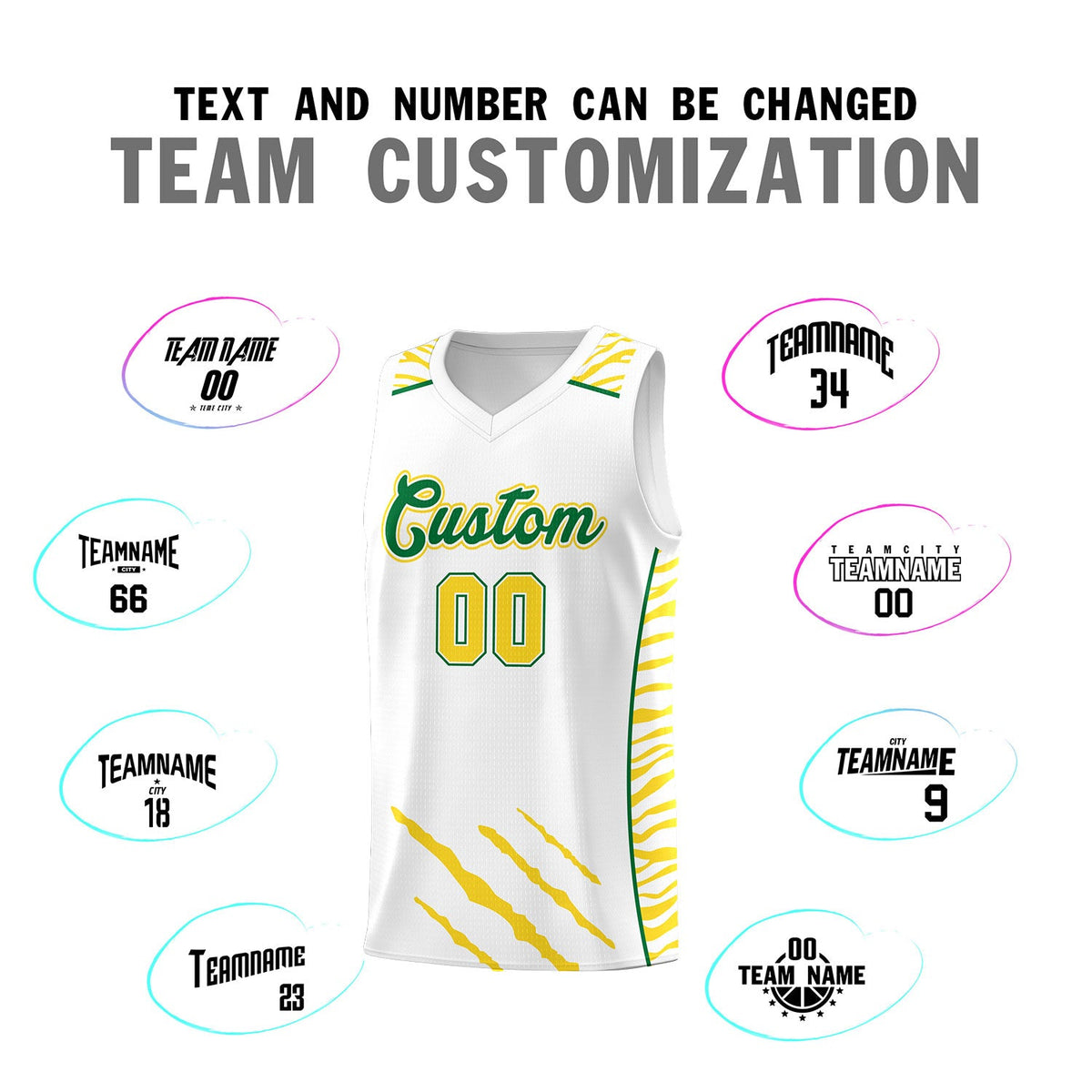 Custom White Personalized Tiger Claw Pattern Sports Uniform Basketball Jersey